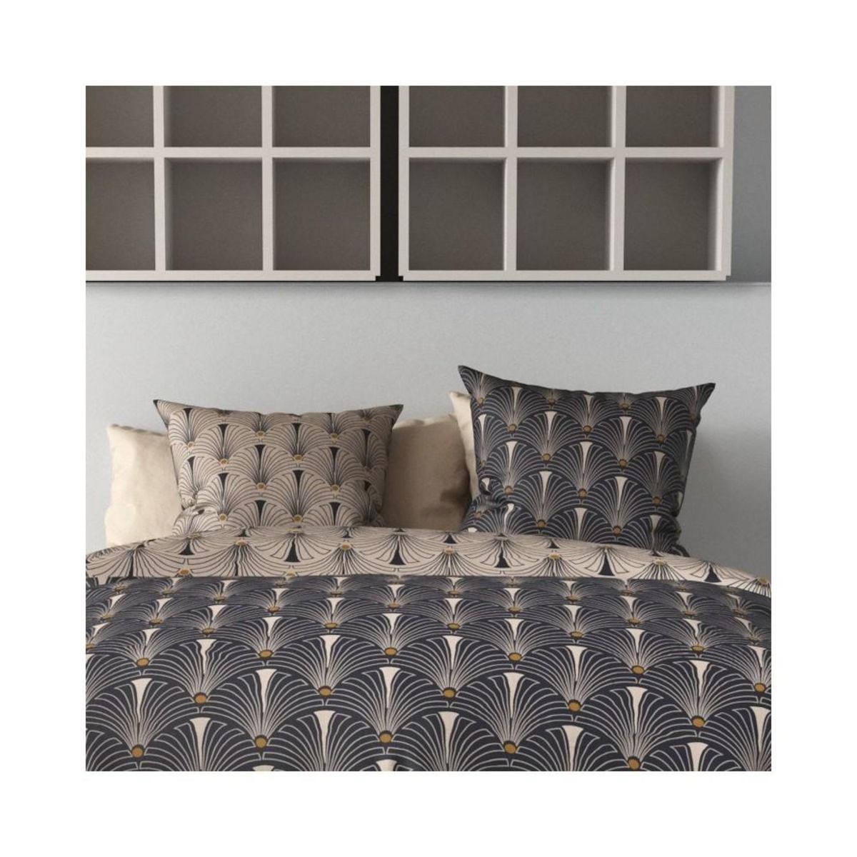 ATELIER DU COTON Housse de couette 240x220 PAON + 2 taies coton 57 fils