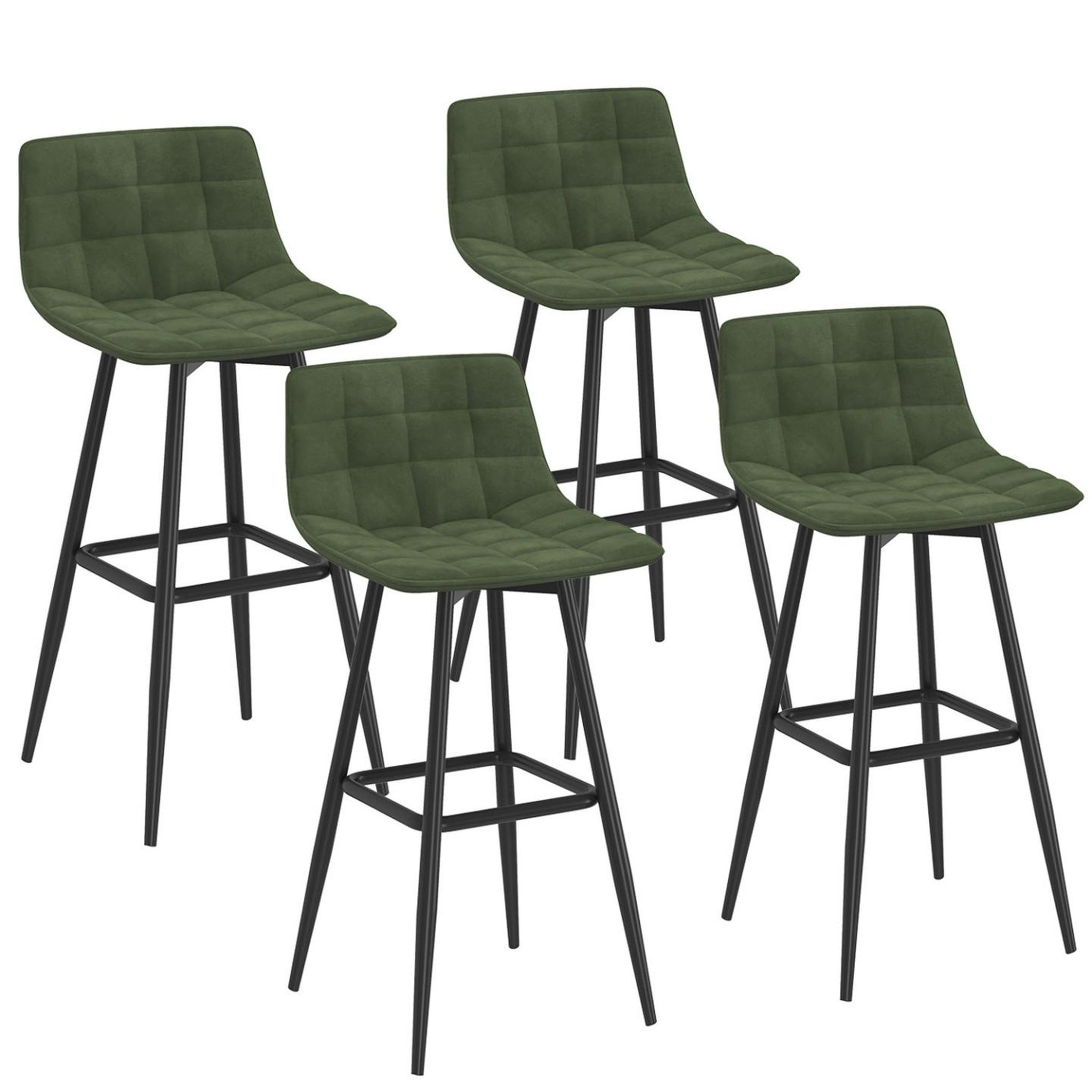 ID MARKET Lot de 4 tabourets de bar mady en velours vert