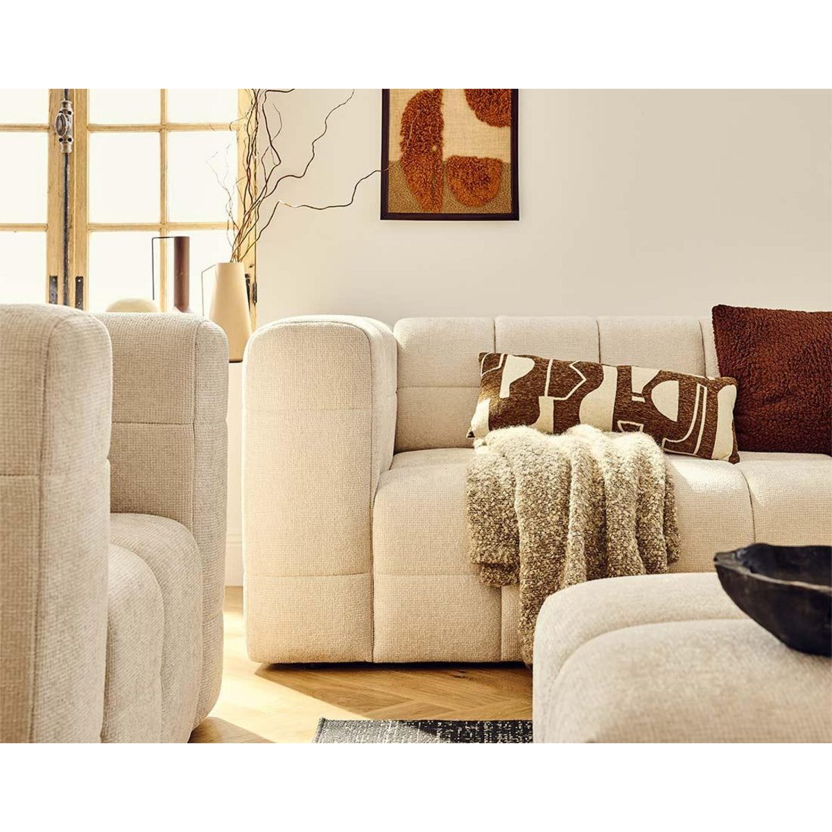 LISA DESIGN Suzano - canapé droit 2 places en tissu texturé