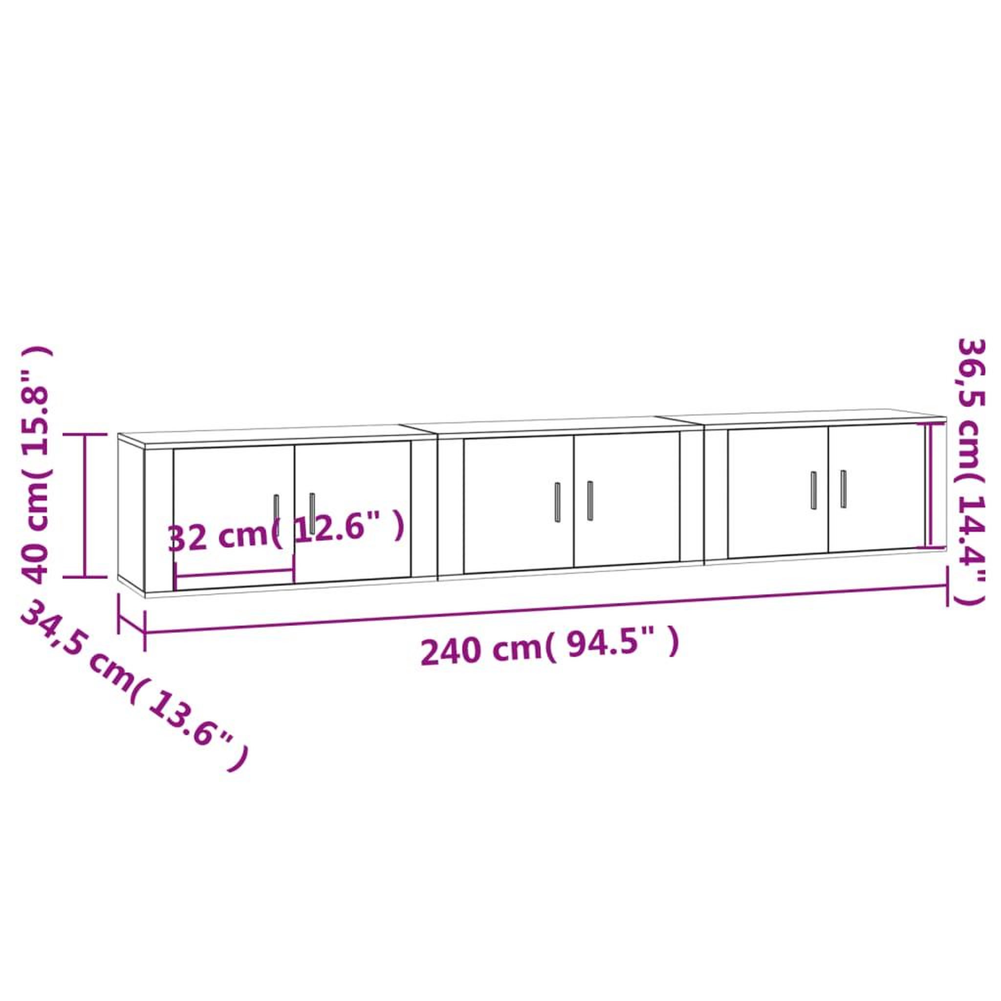 Voir la diapositive 6 : VIDAXL Meubles TV muraux 3 pcs sonoma gris 80x34,5x40 cm