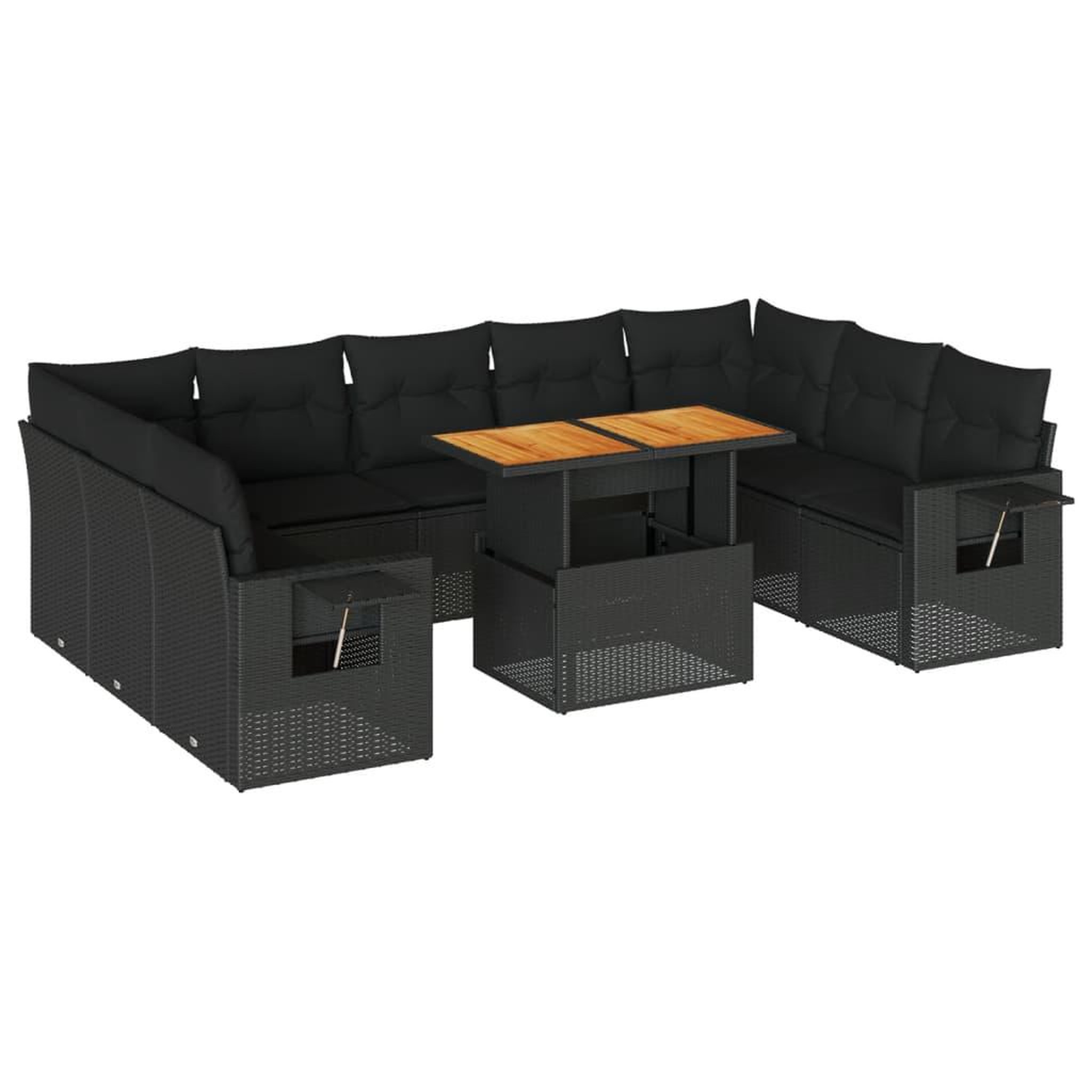 Voir la diapositive 2 : VIDAXL Salon de jardin 10 pcs avec coussins noir resine tressee