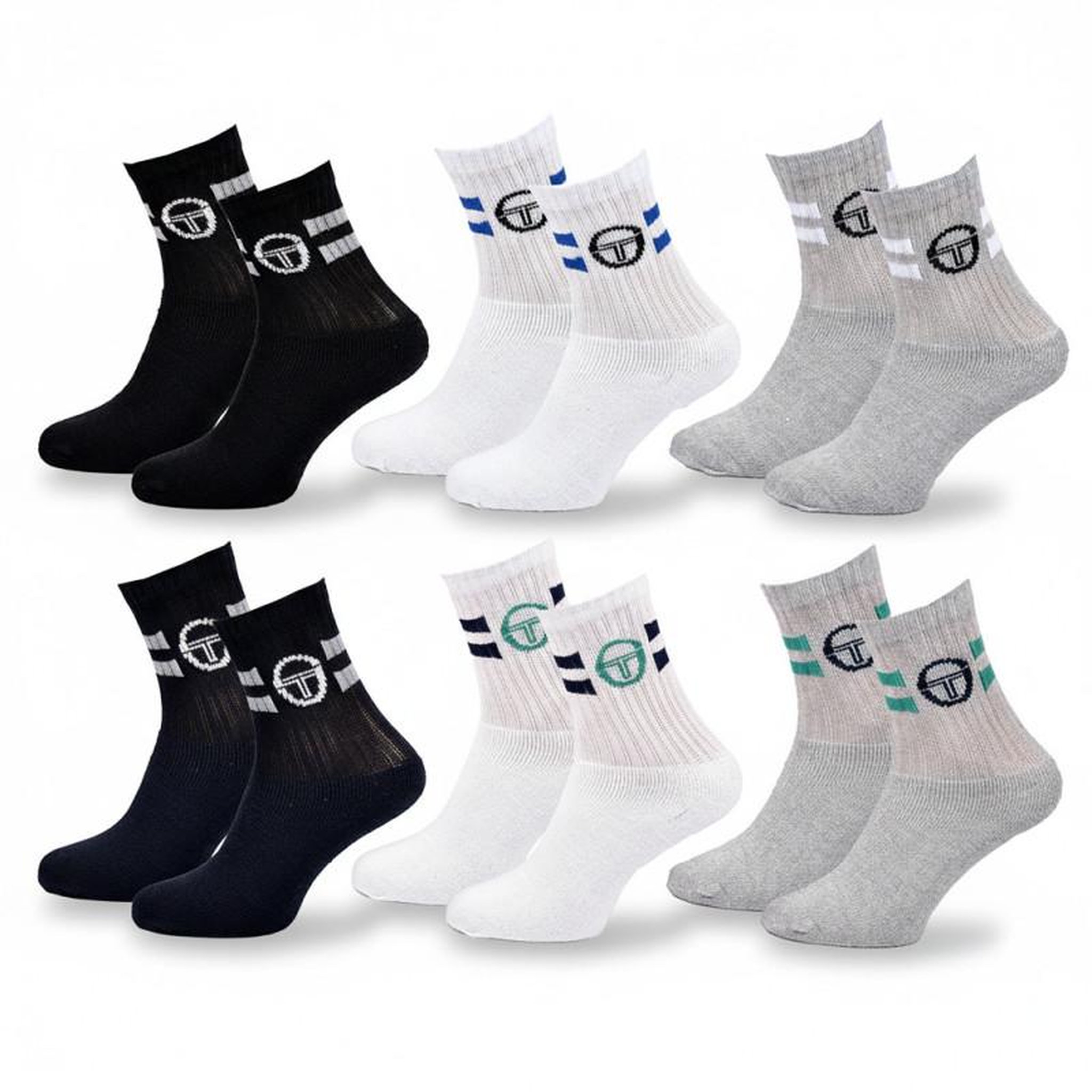 SERGIO TACCHINI Sergio Tacchini Pack de Chaussettes enfant Tennis Crew Lot de 6 Paires. Coloris disponibles : Bleu, Noir, Multicolore
