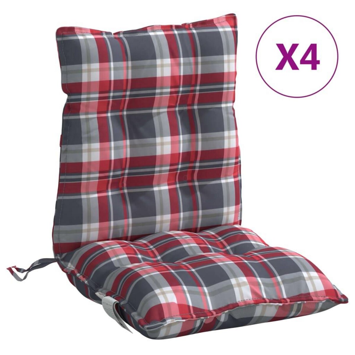 VIDAXL Coussins de chaise a dossier bas lot de 4 motif carreaux rouge