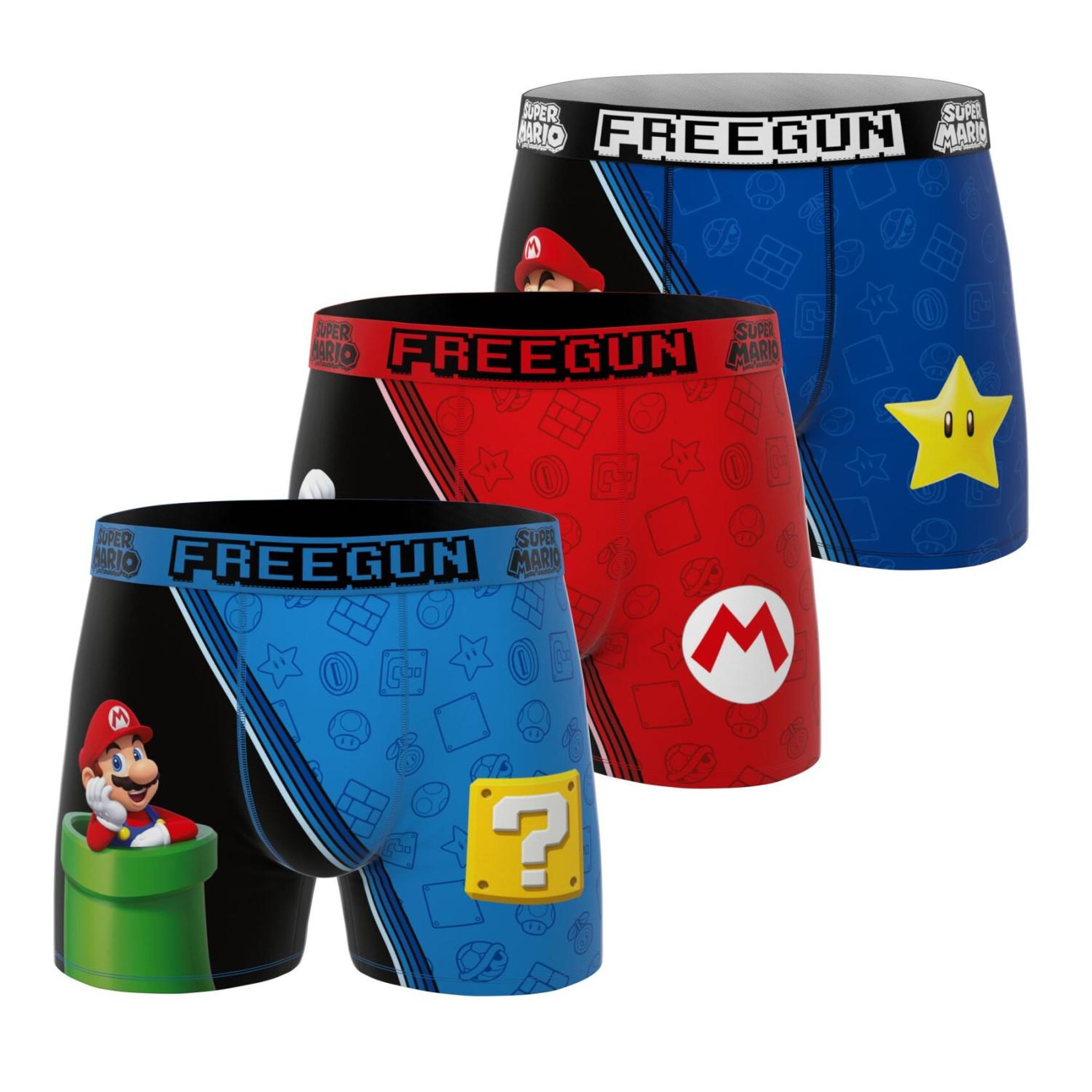 Voir la diapositive 1 : FREEGUN Lot de 3 boxers homme Super Mario Bros