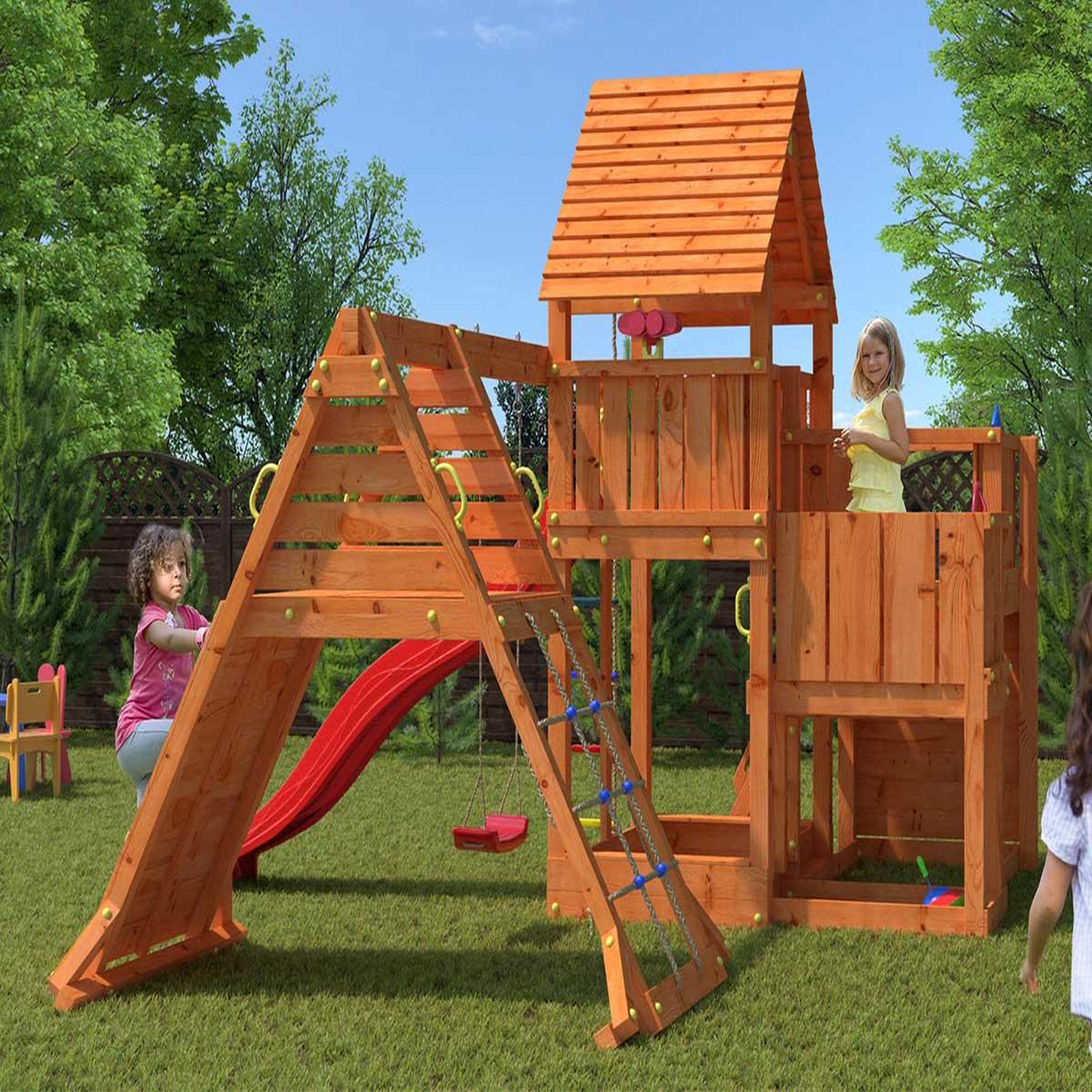 Voir la diapositive 3 : Fungoo Aire de jeux Big Leader Spider + Bac à sable + Corde + Toboggan Jaune - Fungoo