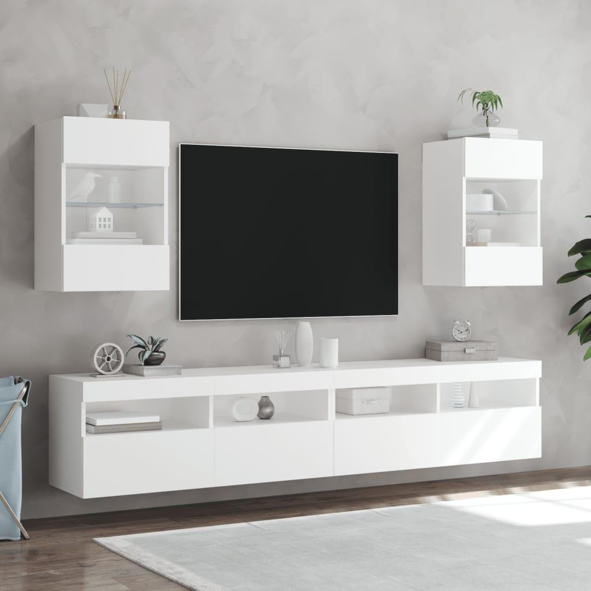Voir la diapositive 4 : VIDAXL Meubles TV muraux avec lumieres LED 2 pcs blanc 40x30x60,5 cm