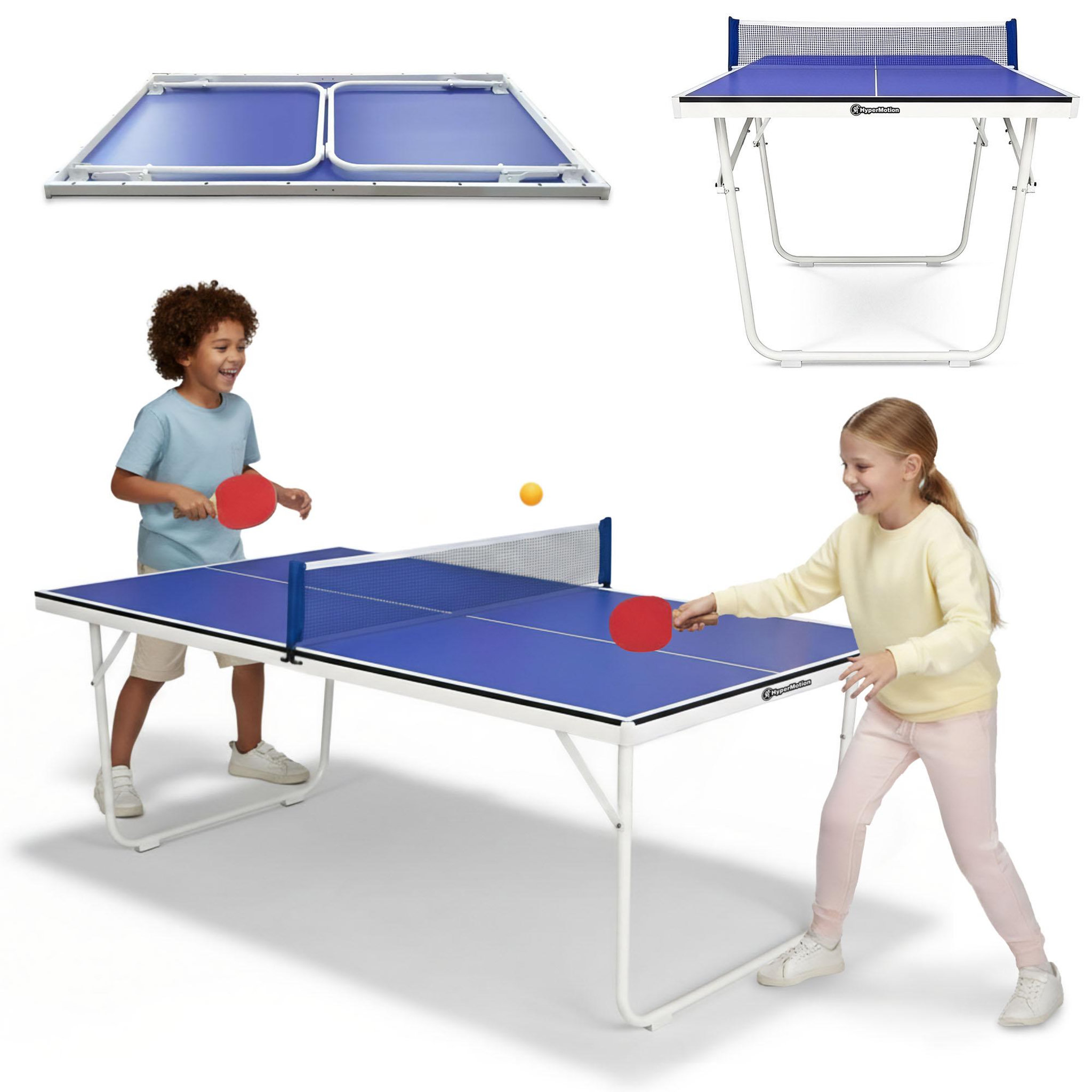 HYPERMOTION Table de ping-pong pliable HyperMotion bleue avec 2 raquettes, filet et balless-