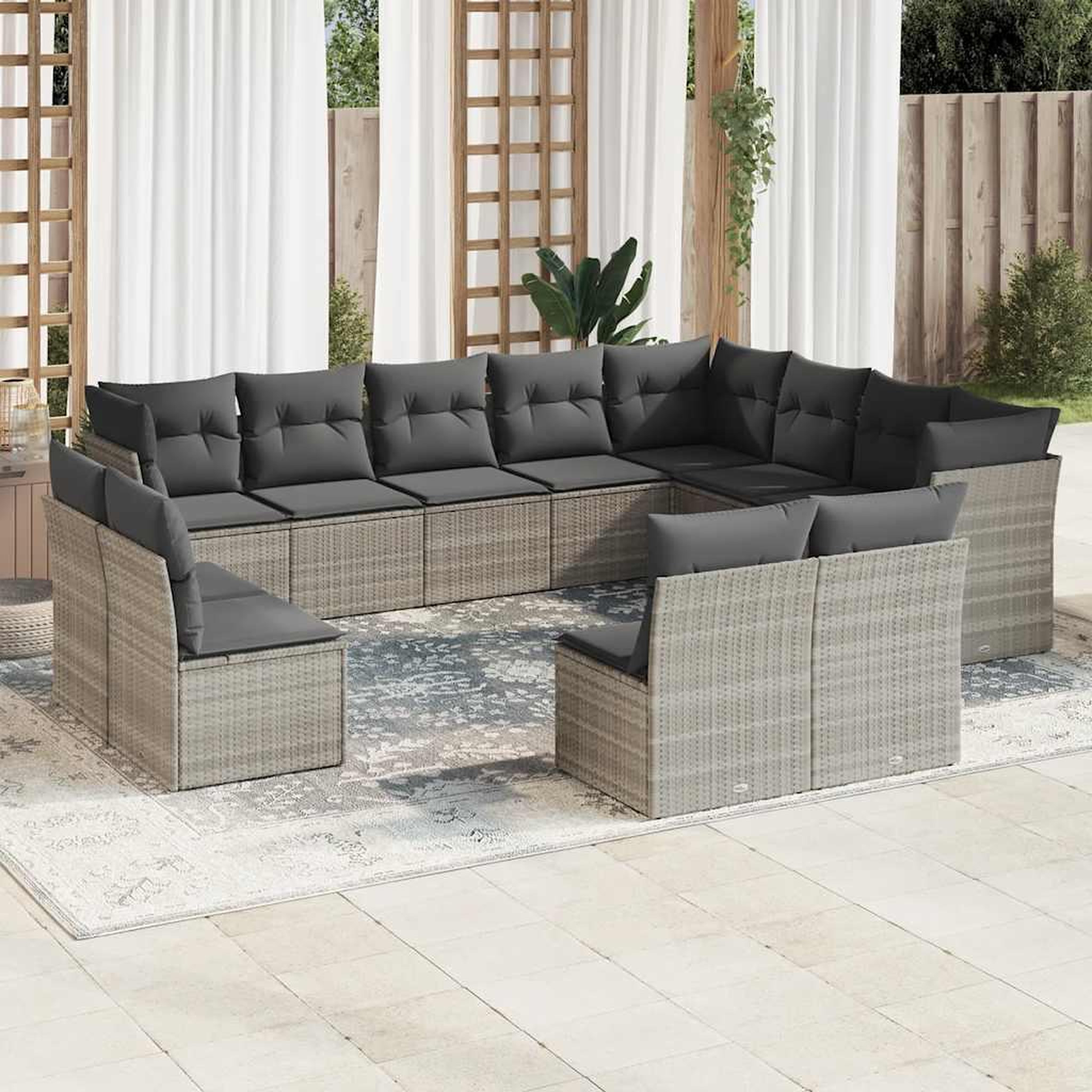 VIDAXL Salon de jardin avec coussins 12 pcs gris clair resine tressee