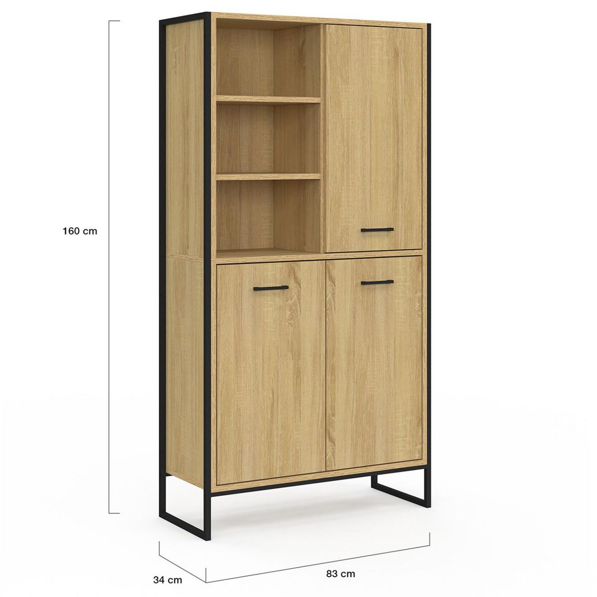 ID MARKET Buffet haut H. 160 cm DETROIT 3 portes design industriel