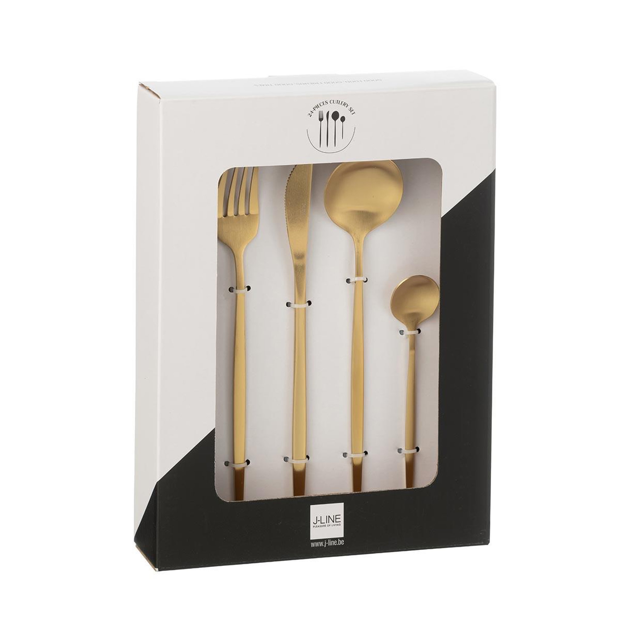 Voir la diapositive 5 : J-LINE Ménagère 24 Pièces en Inox  Mat  27cm Or