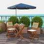 Voir la diapositive 2 : OUTSUNNY Ensemble bistro de jardin style exotique 2 places 3 pcs pliables bois acacia résine aspect rotin coussins blanc inclus