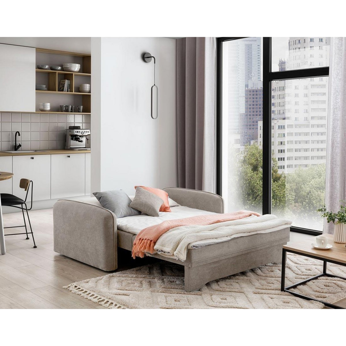 BEST MOBILIER Michelle - canapé droit 3 places convertible avec coffre en velours