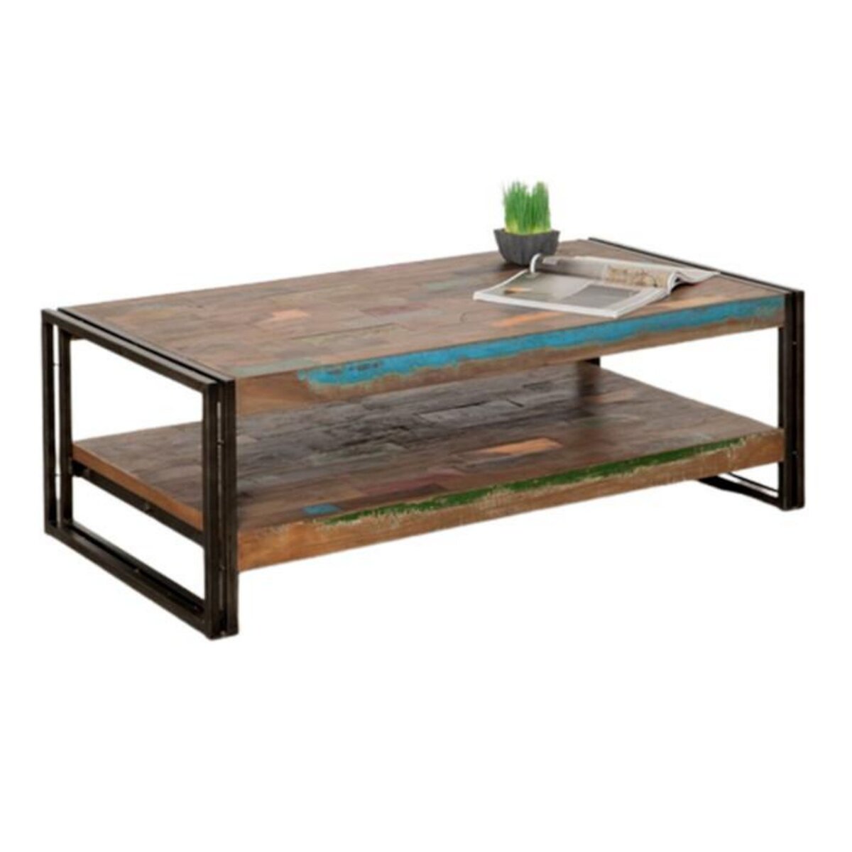 Paris Prix Table Basse Rectangulaire en Teck Industriel  Loft  120cm Marron