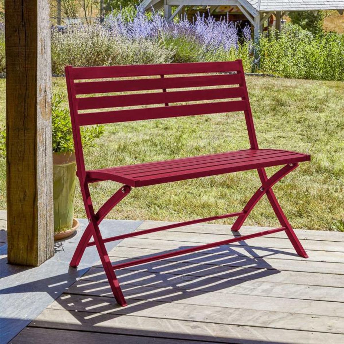 Paris Prix Banc de Jardin Pliant  Marius  95cm Rouge Carmin