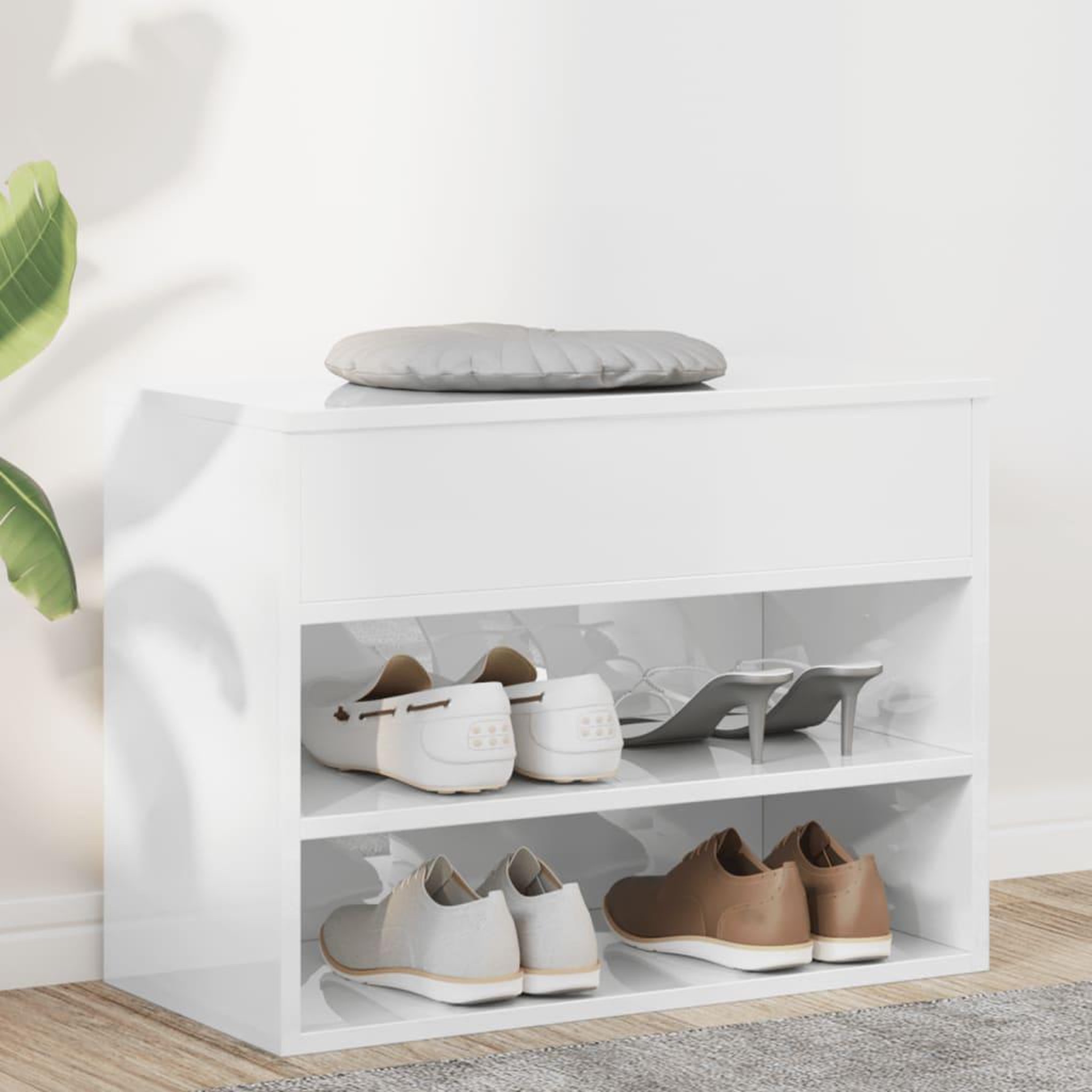 Voir la diapositive 1 : VIDAXL Banc a chaussures Blanc brillant 60x30x45 cm Bois d'ingenierie