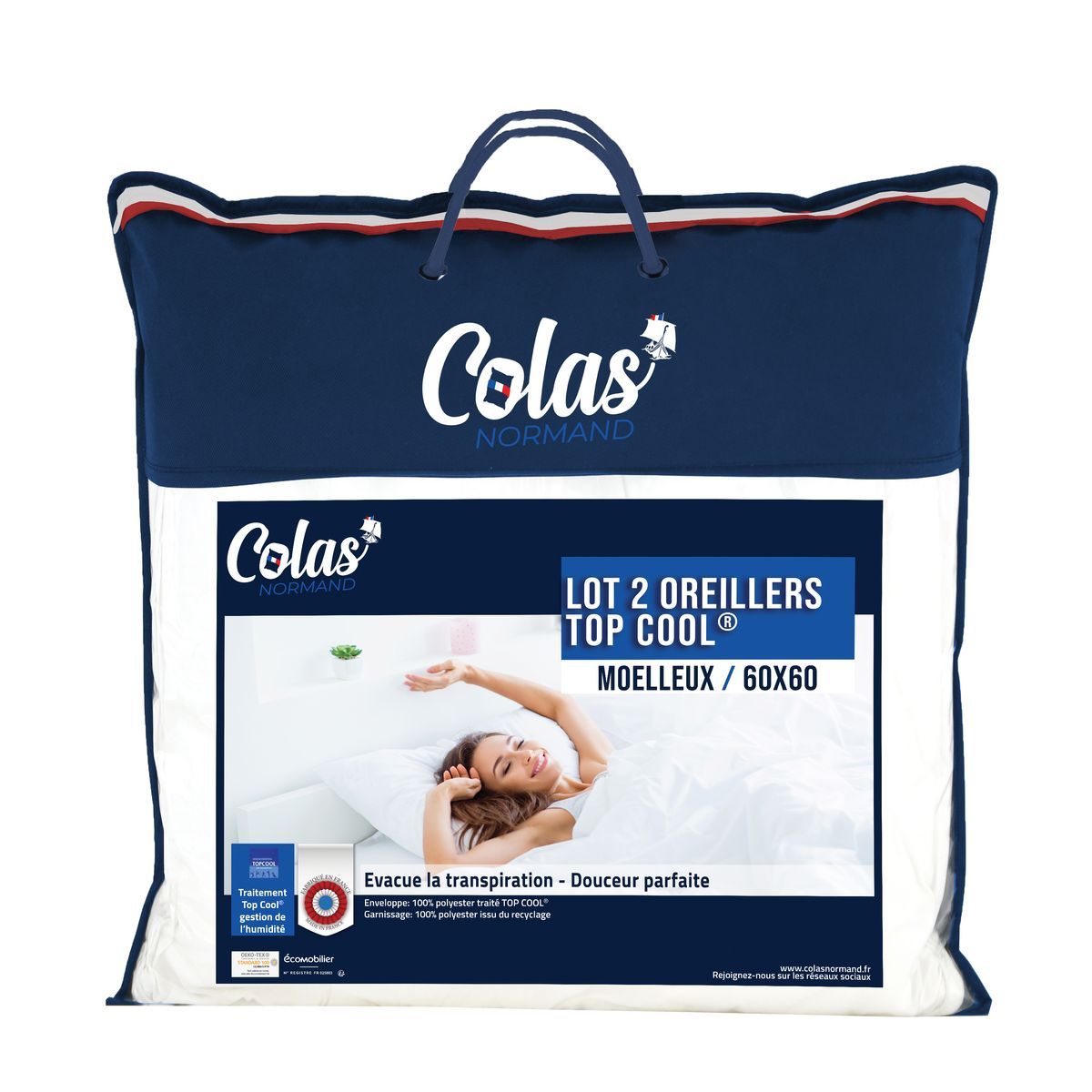 COLAS NORMAND Lot de 2 Oreillers confort Moelleux Polyester TOP COOL