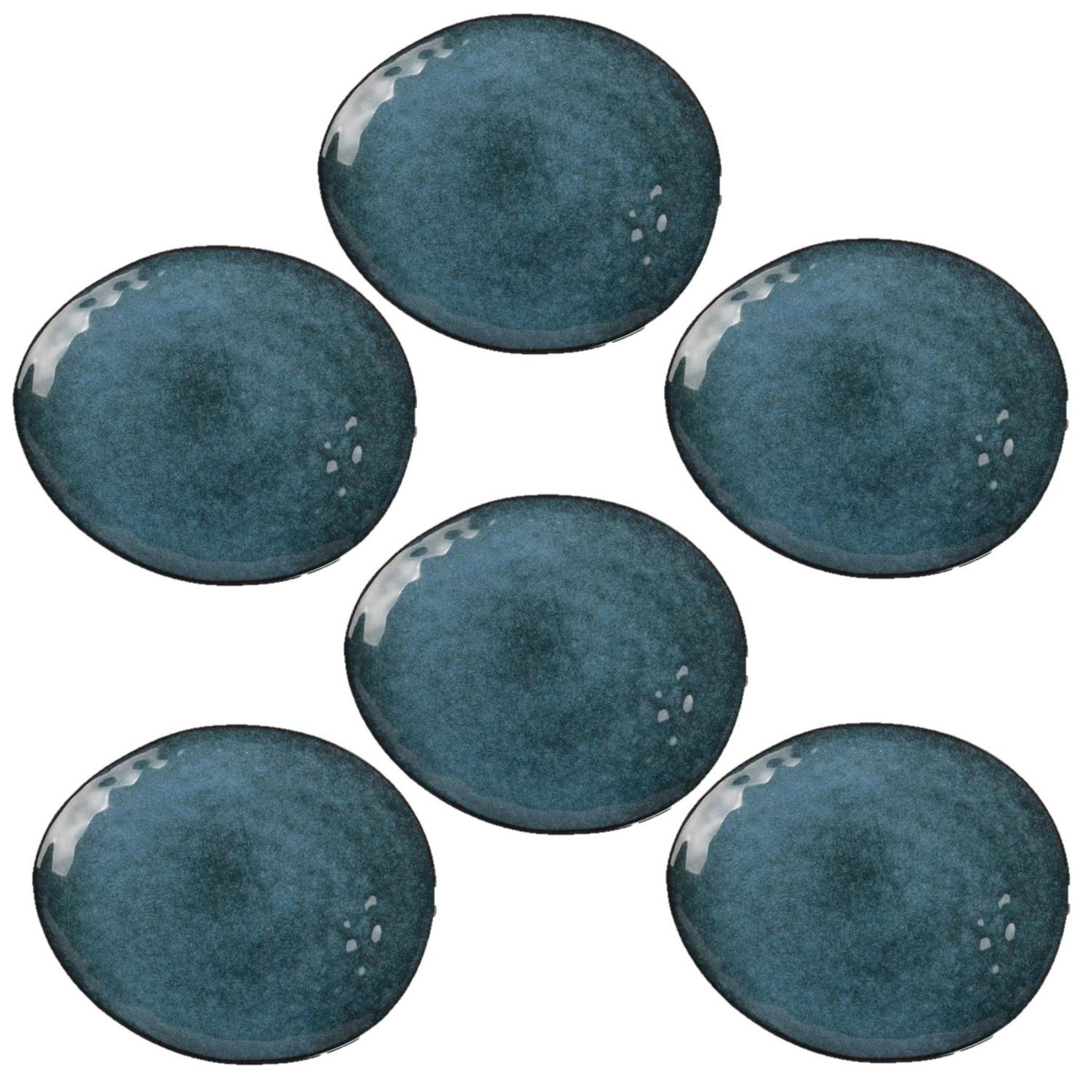 TOILINUX Lot de 6 assiettes galet au gré du temps - bleu