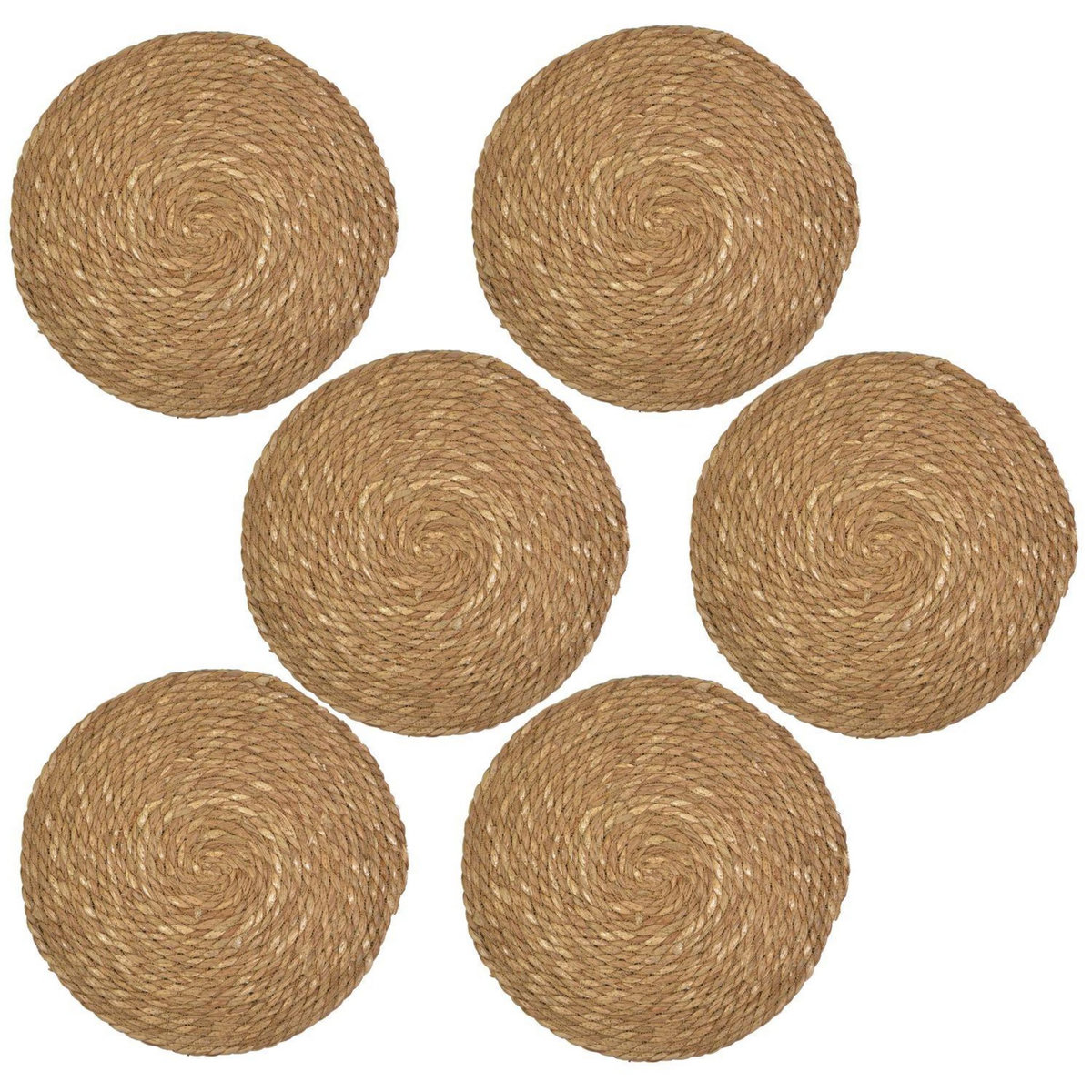 HABITABLE Lot de 6 sets de tables ronds en jute GRAMI - Diam. 38 cm - Marron