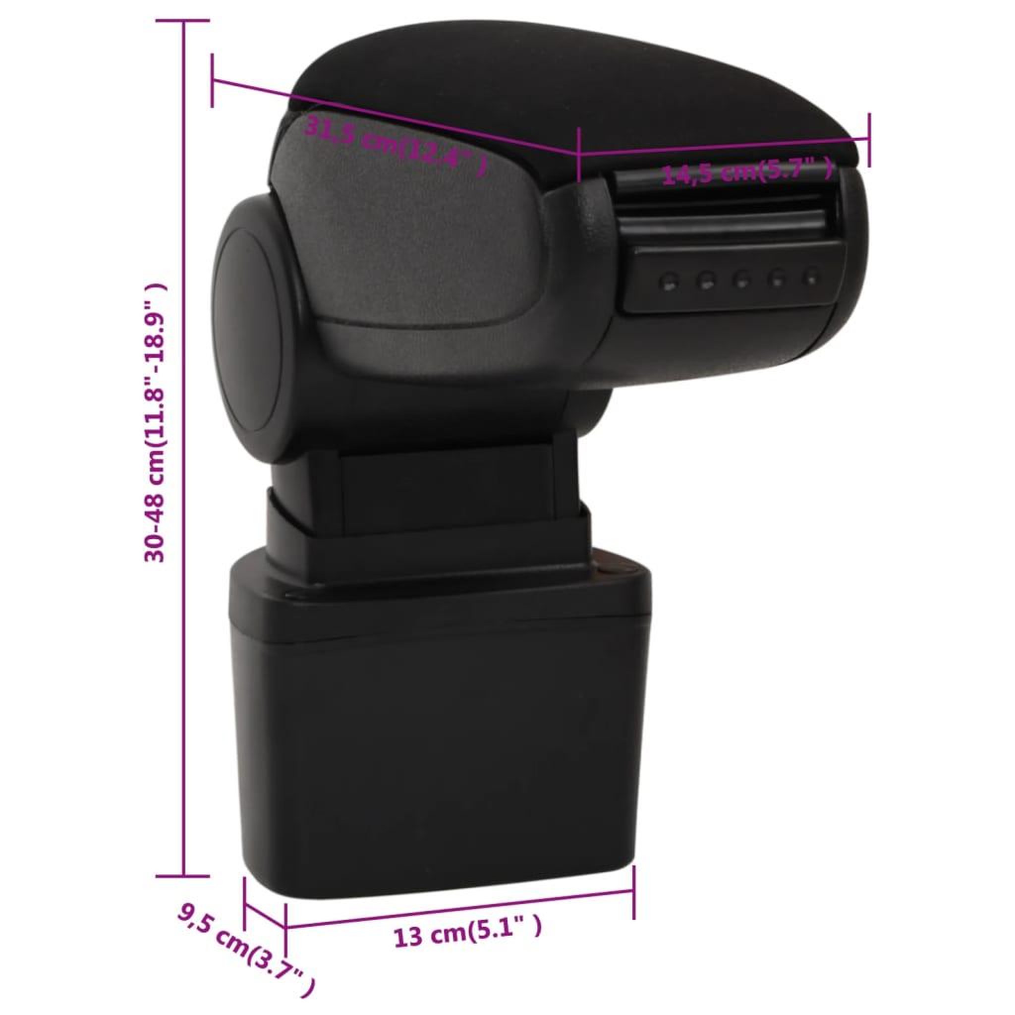 Voir la diapositive 6 : VIDAXL Accoudoir de voiture noir 14,5x31,5x(30-48) cm ABS