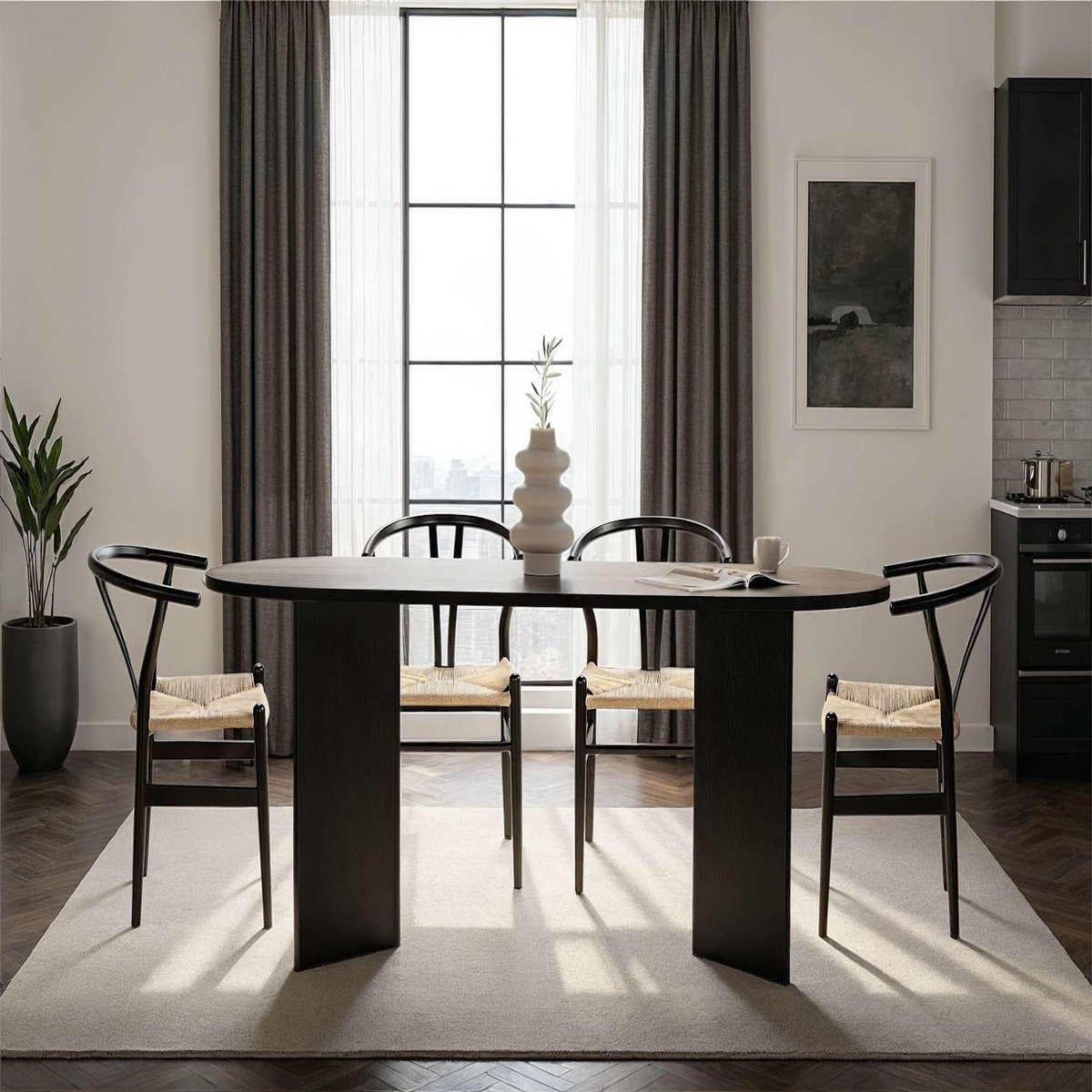 Habitat et Jardin Table à manger en bois  Sabella  200 x 90 x 75 cm - Bois Noir