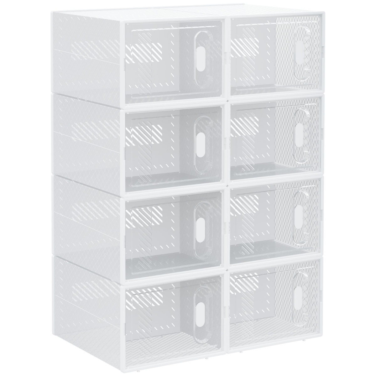 HOMCOM Lot de 8 boites cubes rangement à chaussures modulable avec portes transparentes - dim. 25L x 35l x 19H cm - PP blanc transparent