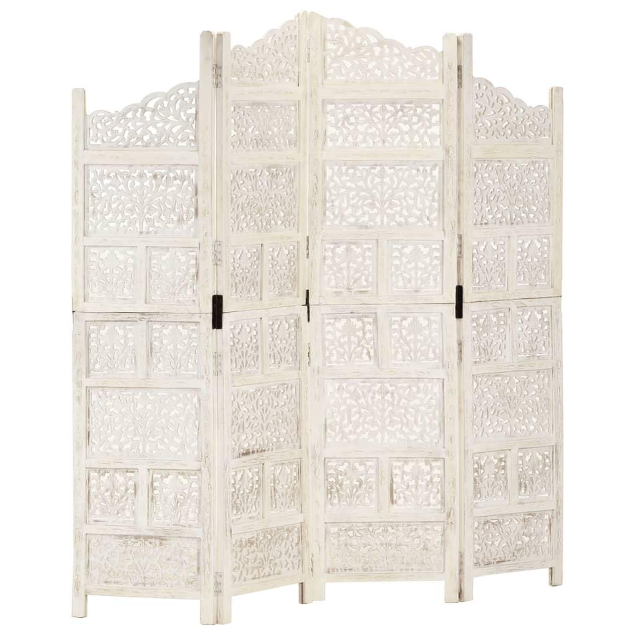 Voir la diapositive 1 : VIDAXL Cloison de separation 4 panneaux Blanc 160x165 cm Bois manguier