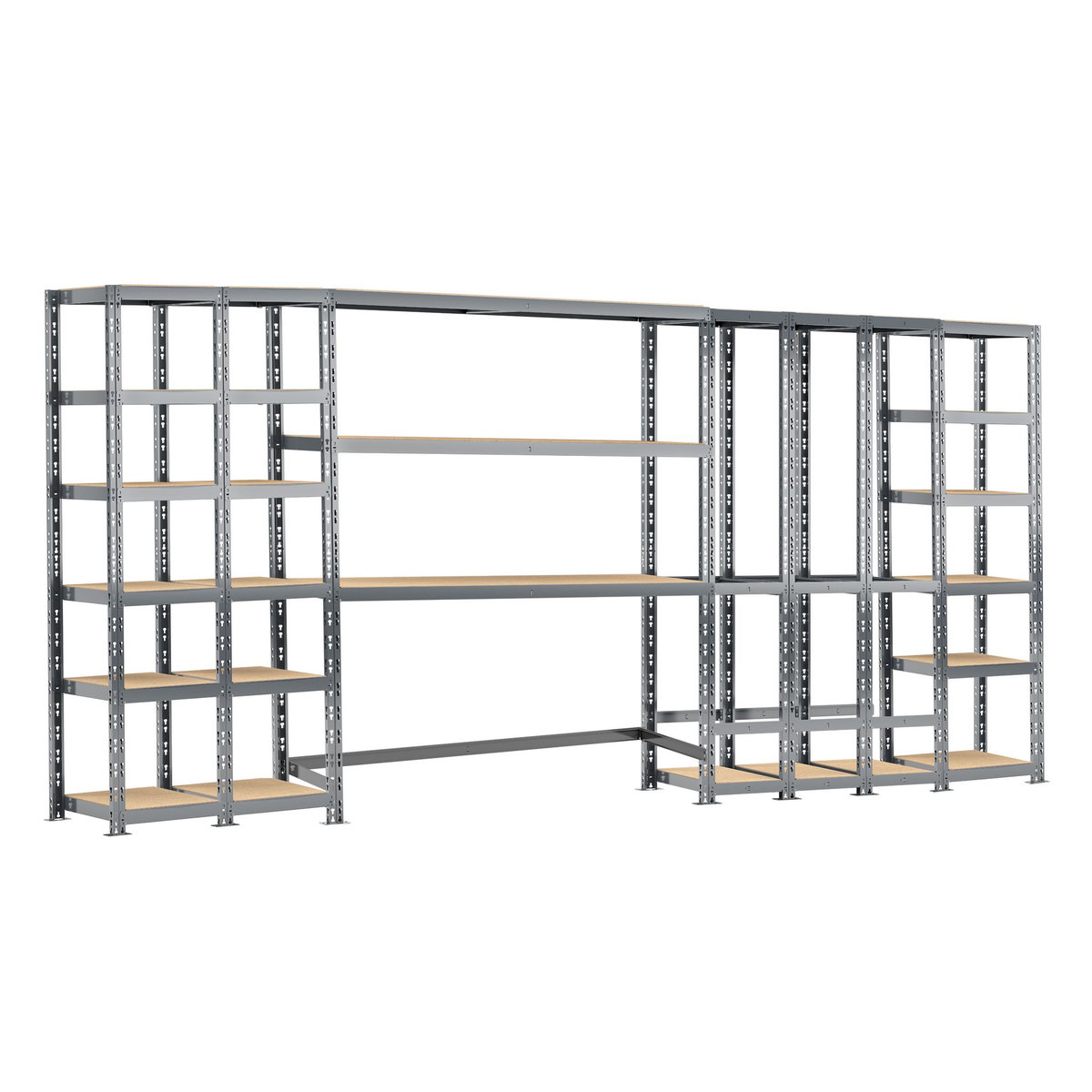 Concept rangement de garage MODULÖ STORAGE SYSTEME EXTENSION 5 étagères 21 plateaux longueur 405 cm