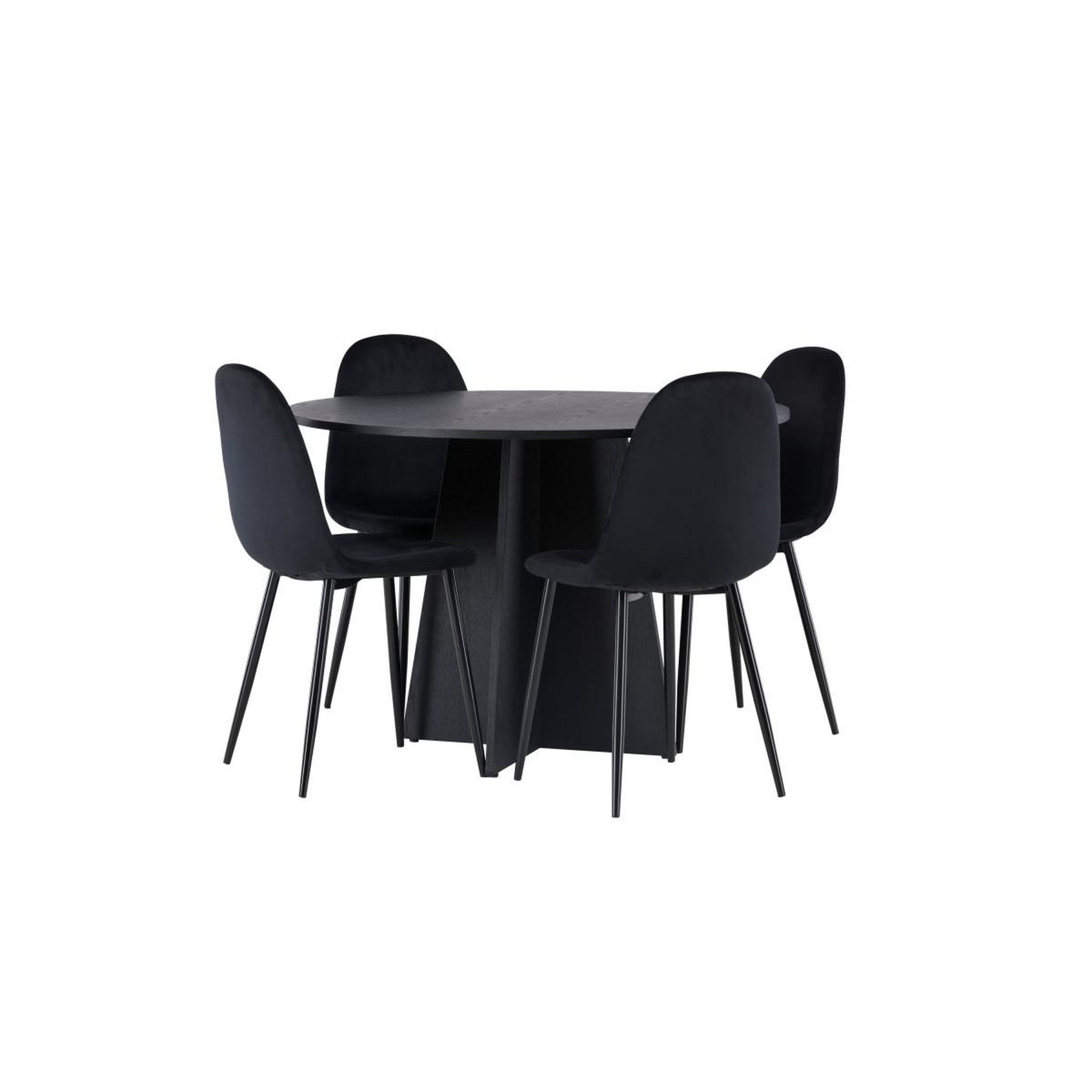 Voir la diapositive 2 : Paris Prix Ensemble table à manger ronde & 4 chaises  bootcut & polar  110cm noir