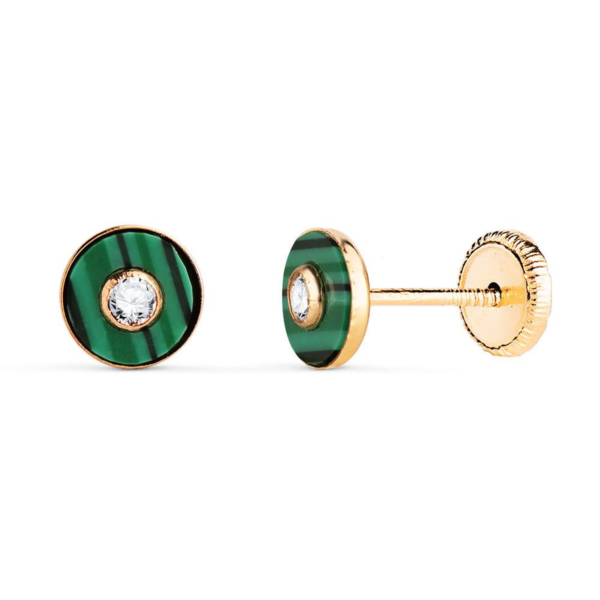 L'ATELIER D'AZUR Boucles d'Oreilles Or 18 Carats 750 Jaune - Malachite et Zirconiums