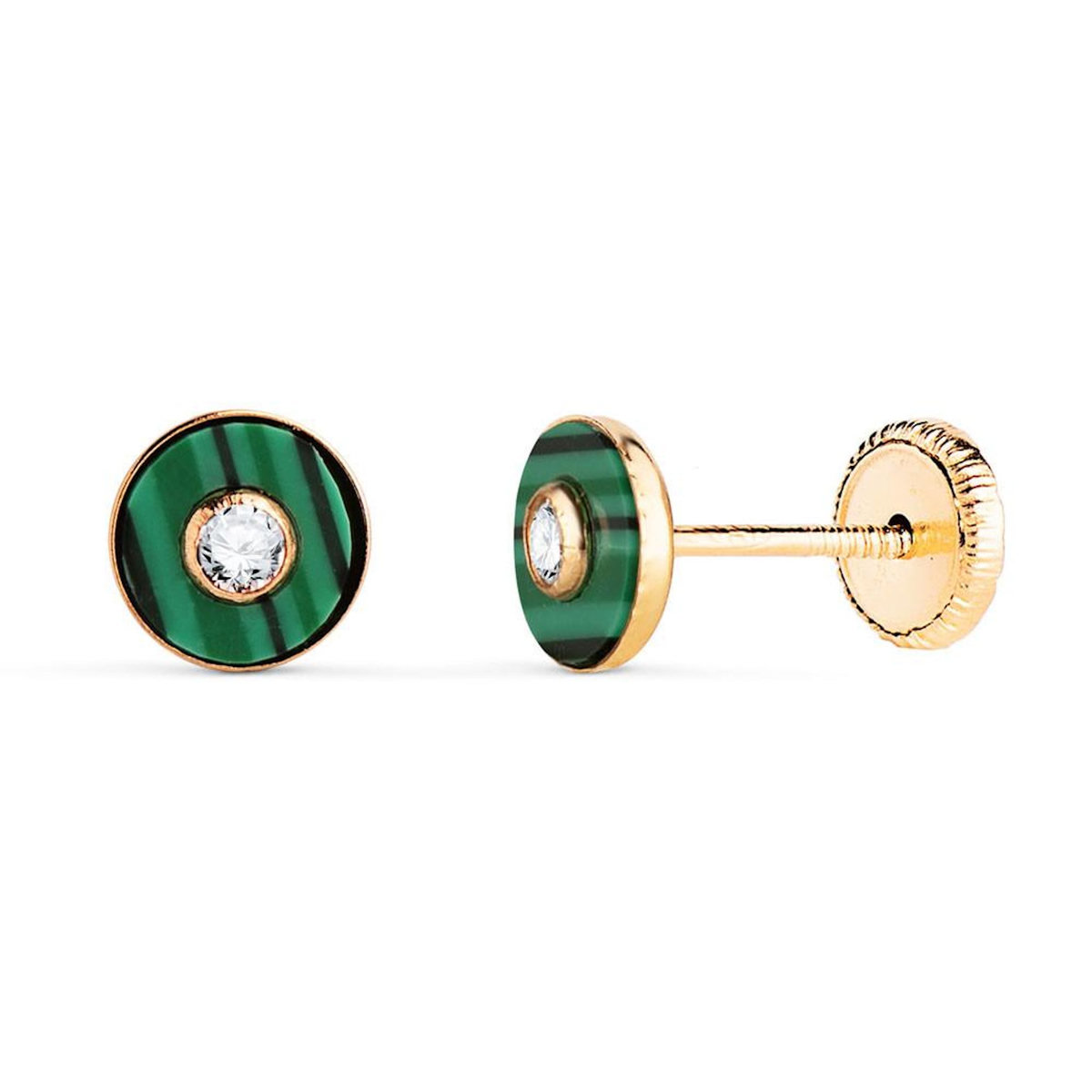 L'ATELIER D'AZUR Boucles d'Oreilles Or 18 Carats 750 Jaune - Malachite et Zirconiums