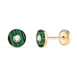 L'ATELIER D'AZUR Boucles d'Oreilles Or 18 Carats 750 Jaune - Malachite et Zirconiums