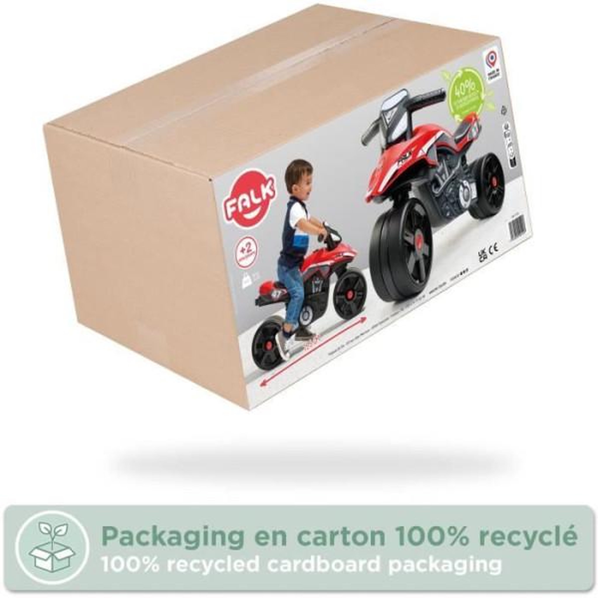 Voir la diapositive 4 : FALK Draisienne Velo  Moto Racing Team - FALK - Larges roues et Guidon directionnel - Fabriqué en France - 40% de plastique recyclé - Des