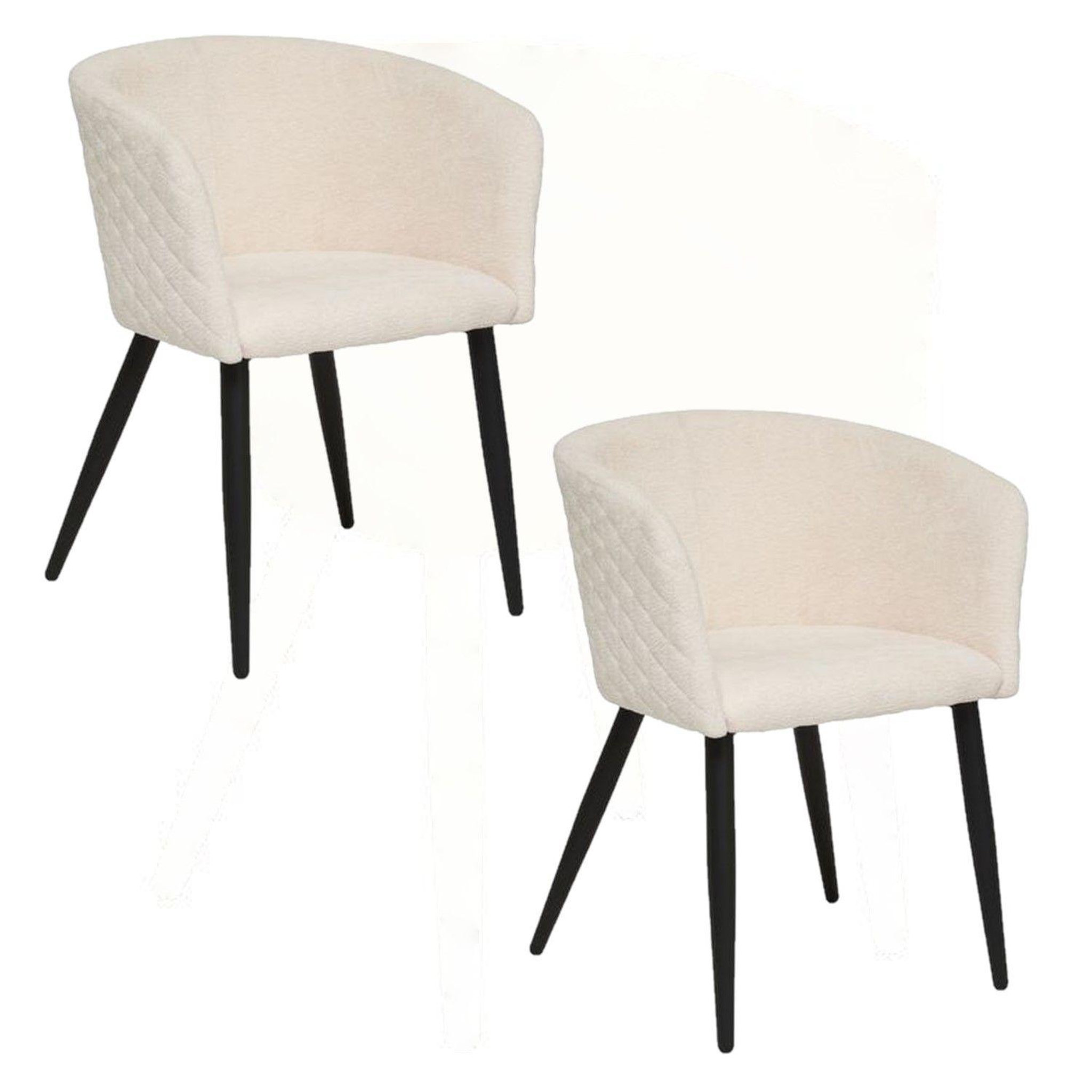 TOILINUX Lot de 2 fauteuils à diner en tissu chenille marlo - ivoire