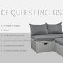 Voir la diapositive 5 : OUTSUNNY Ensemble salon de jardin 3 places 3 pièces - canapé 2 places, pouf, coffre rangement - 4 coussins inclus - résine tressée imitation rotin gris