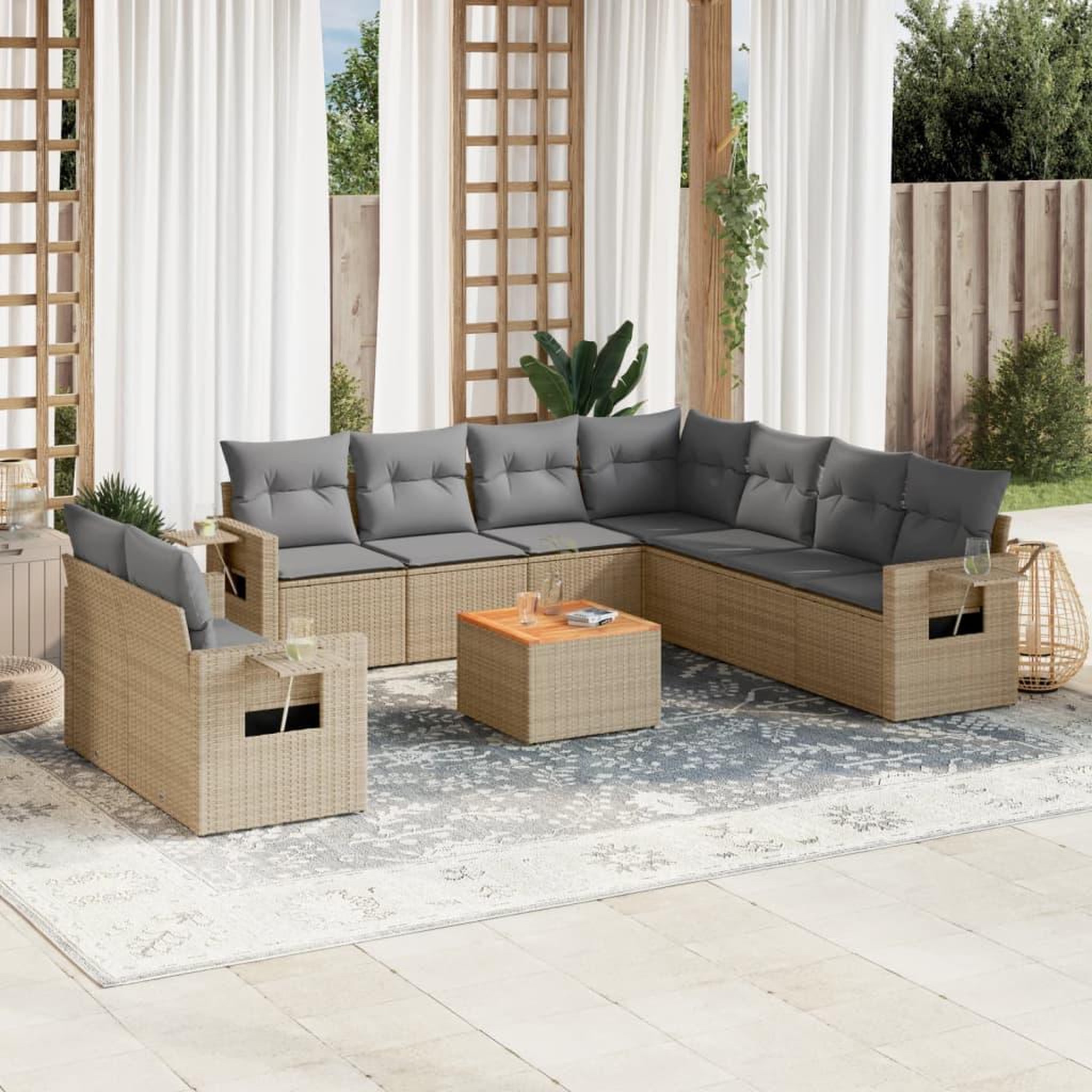 VIDAXL Salon de jardin et coussins 10 pcs melange beige resine tressee