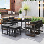 Voir la diapositive 4 : MERAX Salon de jardin 6 places avec table carrée, 4 fauteuils et 2 poufs