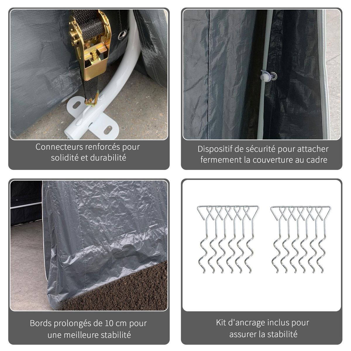 OUTSUNNY Abri de jardin - tente de stockage - abri de vélo - 2 portes zippées - dim. 280L x 240l x 240H cm - métal PE gris