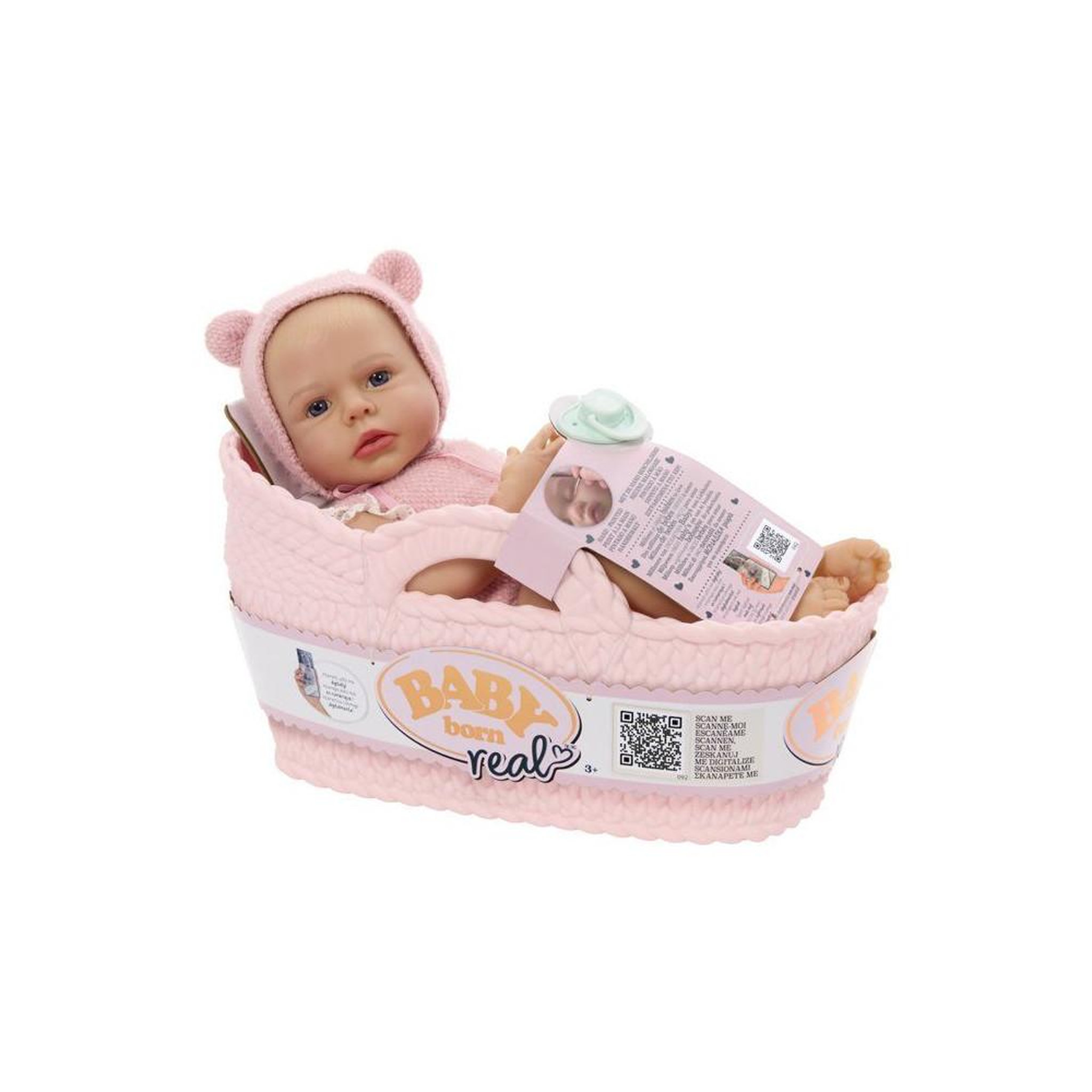 Poupée bébé BABY born Real Baby Doll fille, 43 cm, yeux ouverts, corps lesté, tétine incluse, Cuddle Key