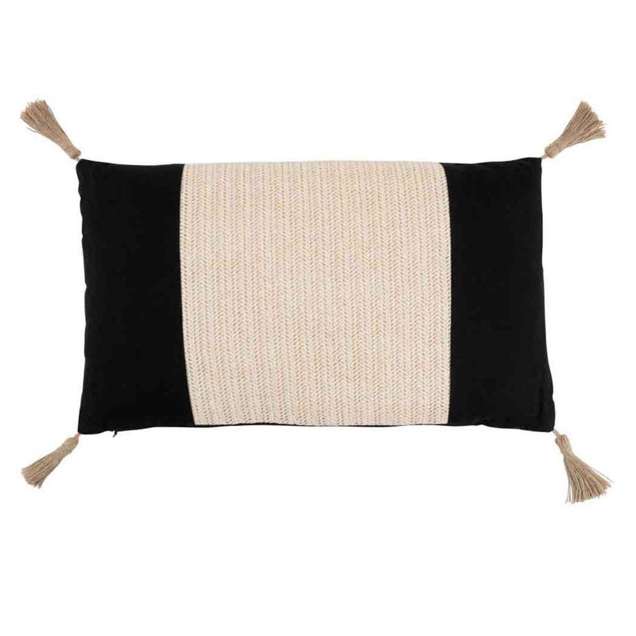 Voir la diapositive 1 : J-LINE Coussin Déco  Tissage  30x50cm Noir & Beige