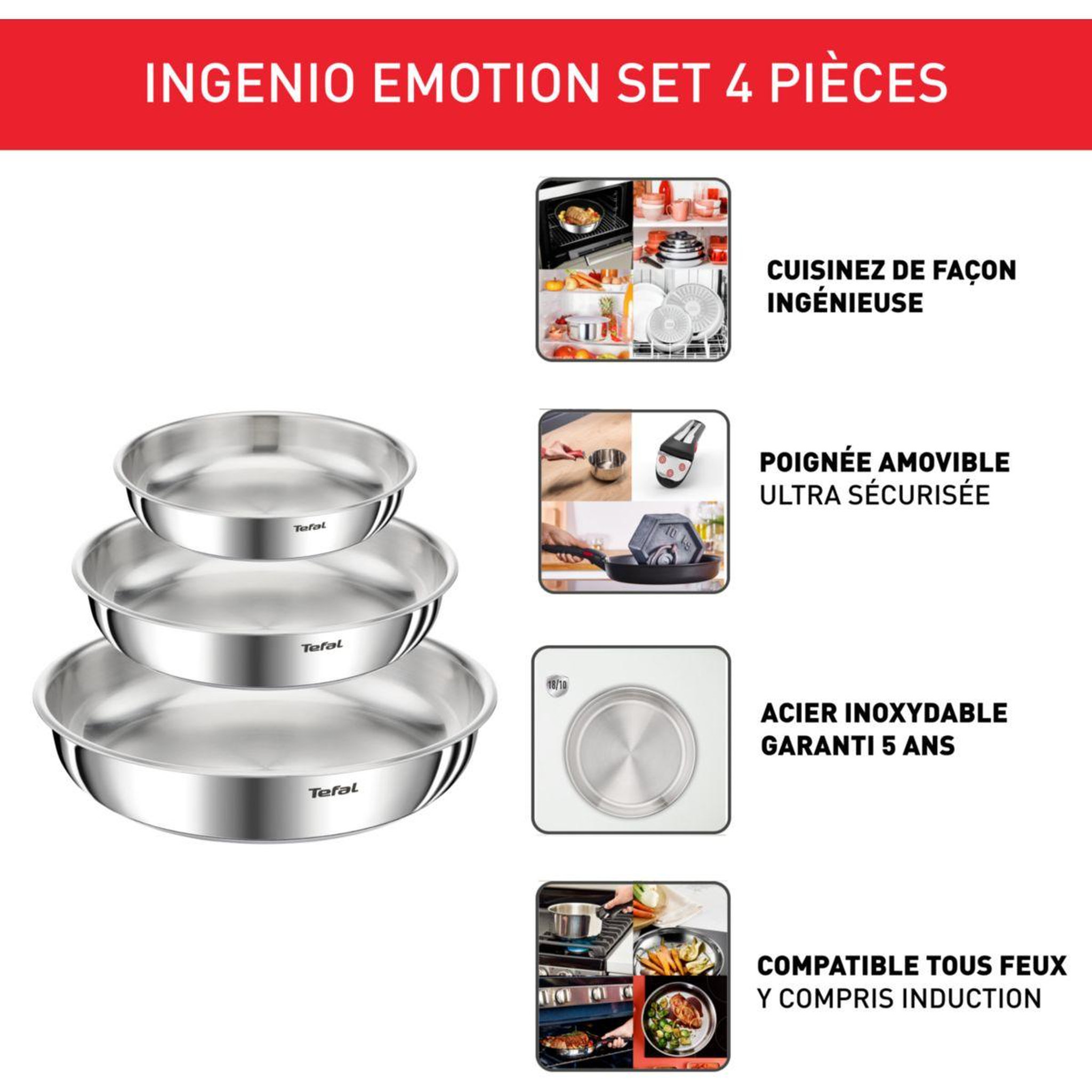 Voir la diapositive 2 : TEFAL Batterie de cuisine ingenio emotion 4pcs