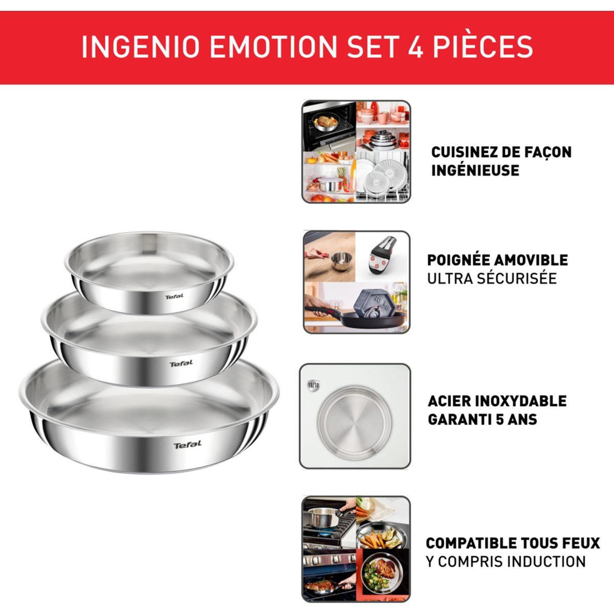 TEFAL Batterie de cuisine Ingenio Emotion 4pcs
