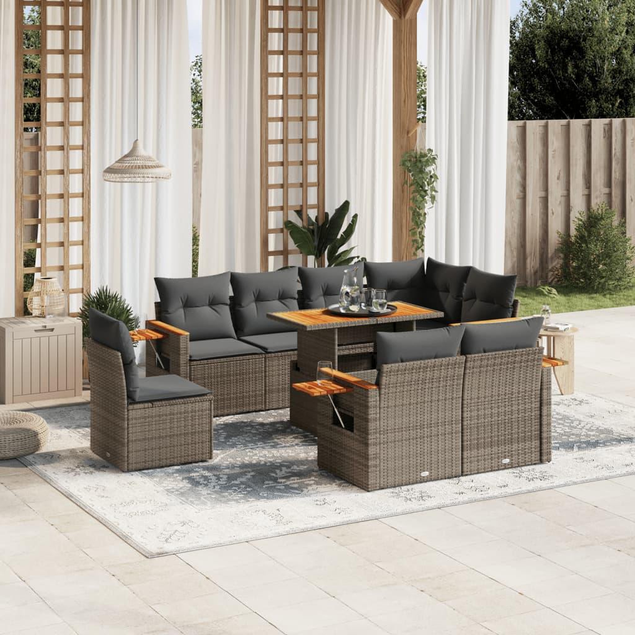 VIDAXL Salon de jardin 9 pcs avec coussins gris resine tressee