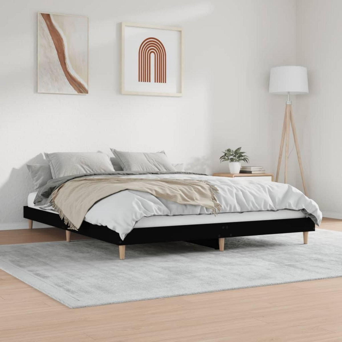 VIDAXL Cadre de lit sans matelas noir 200x200 cm bois d'ingenierie