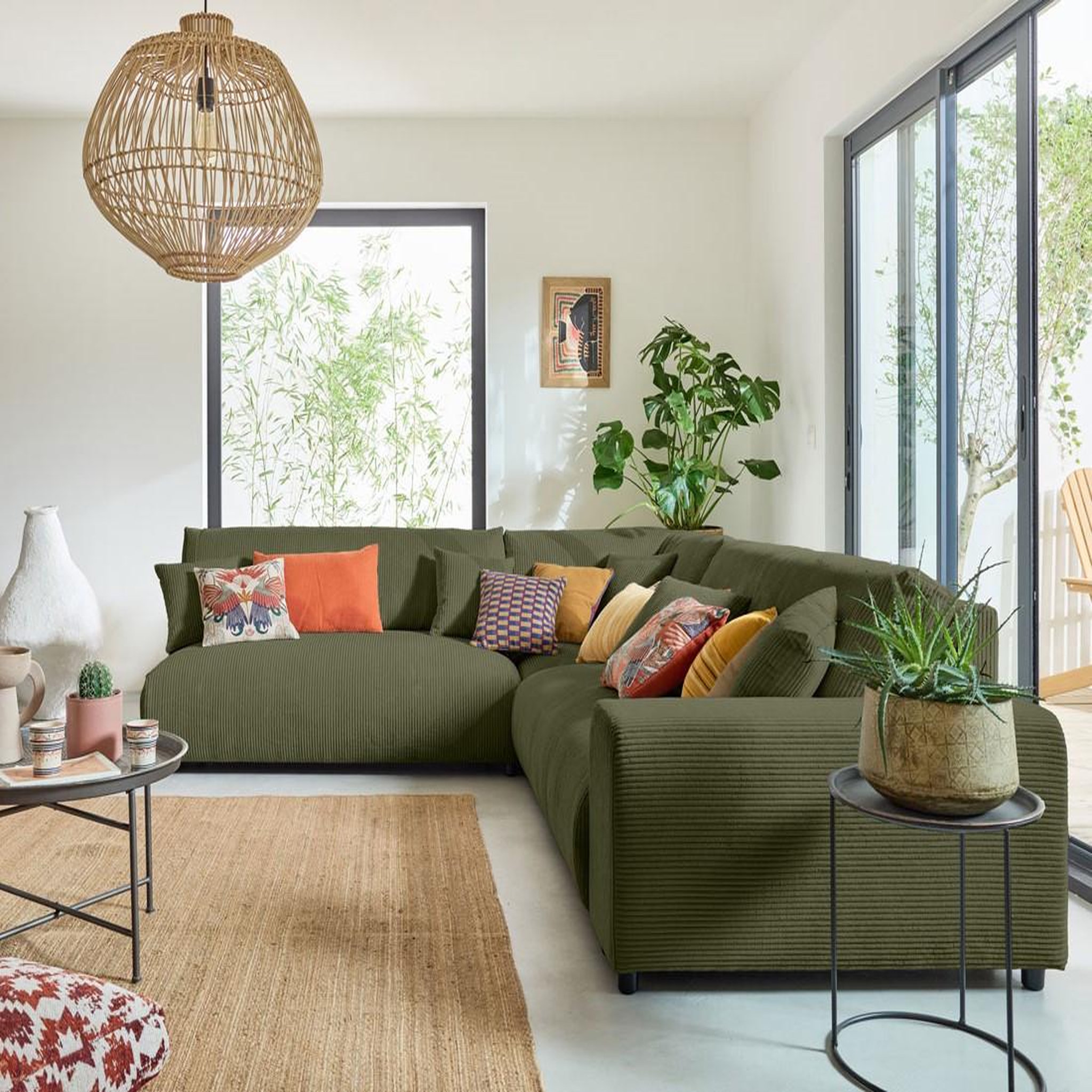 Voir la diapositive 2 : BEST MOBILIER Garance - canapé modulable d'angle gauche - 6 places - en velours côtelé