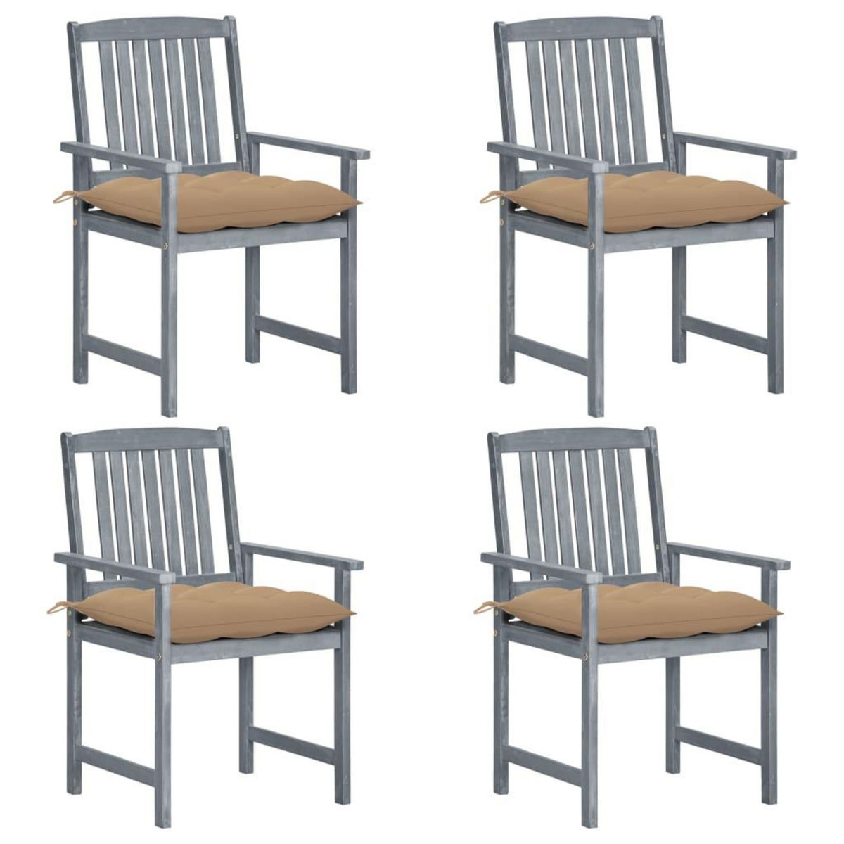 VIDAXL Chaises de jardin et coussins lot de 4 Gris Bois acacia massif