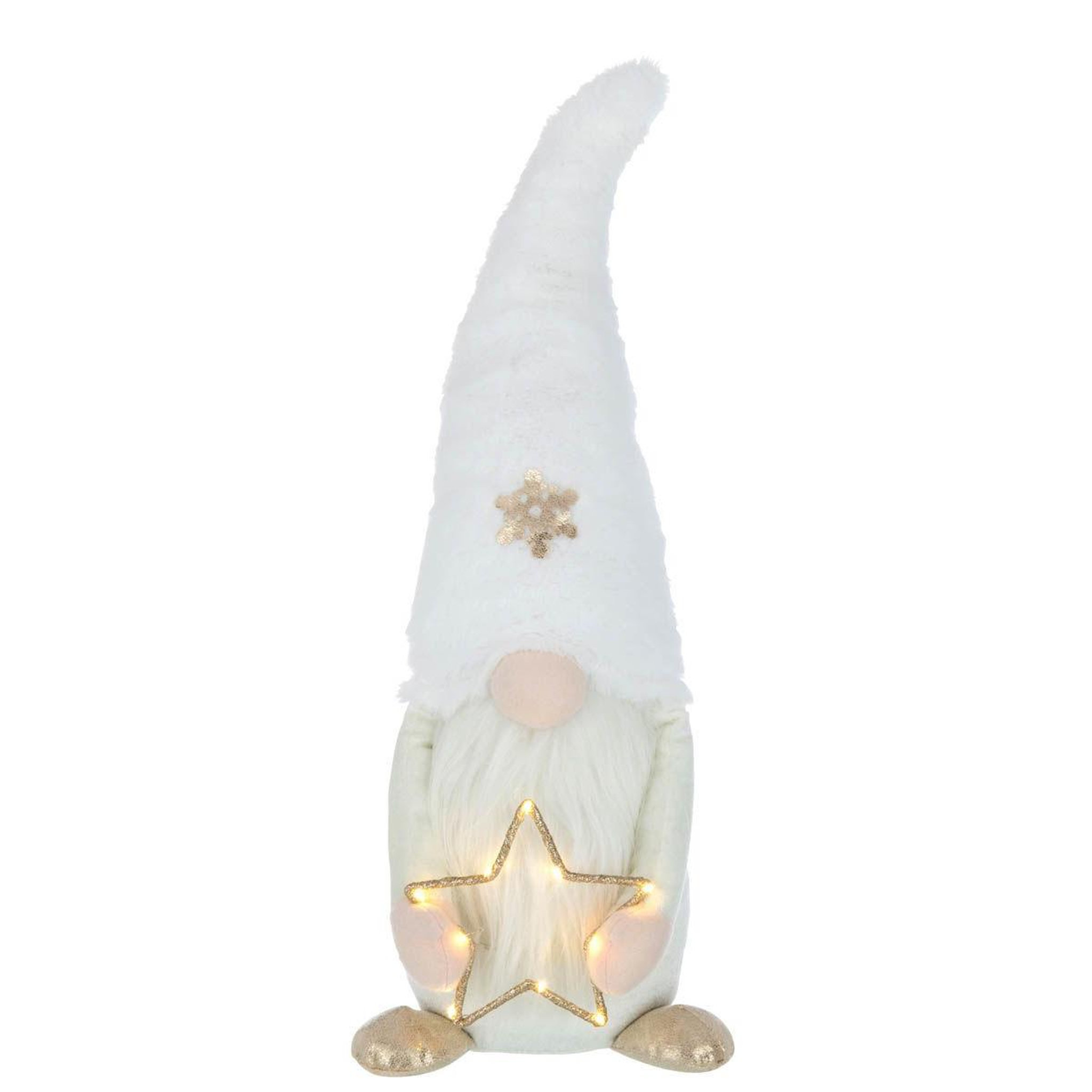 Voir la diapositive 2 : J-LINE Statue déco lutin  étoile led  59cm beige