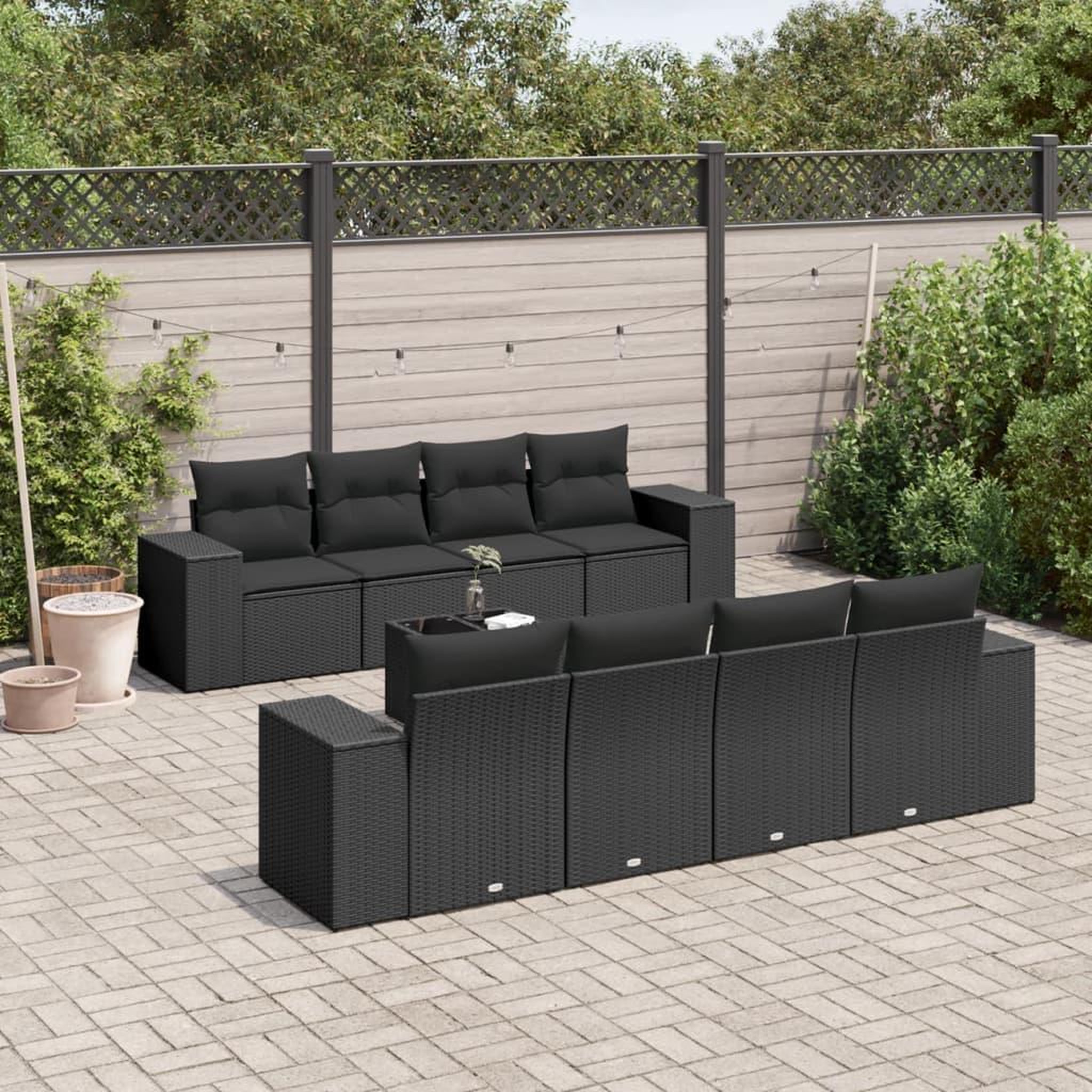 VIDAXL Salon de jardin 9 pcs avec coussins noir resine tressee