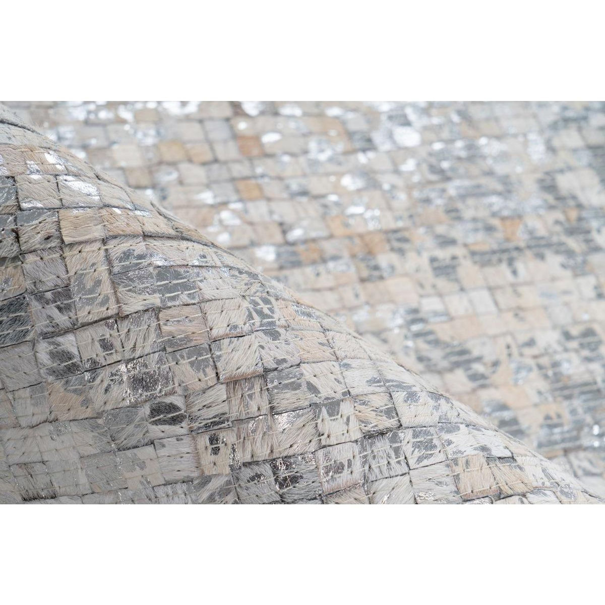 Paris Prix Tapis en Cuir Fait Main  Finish  Blanc & Argent