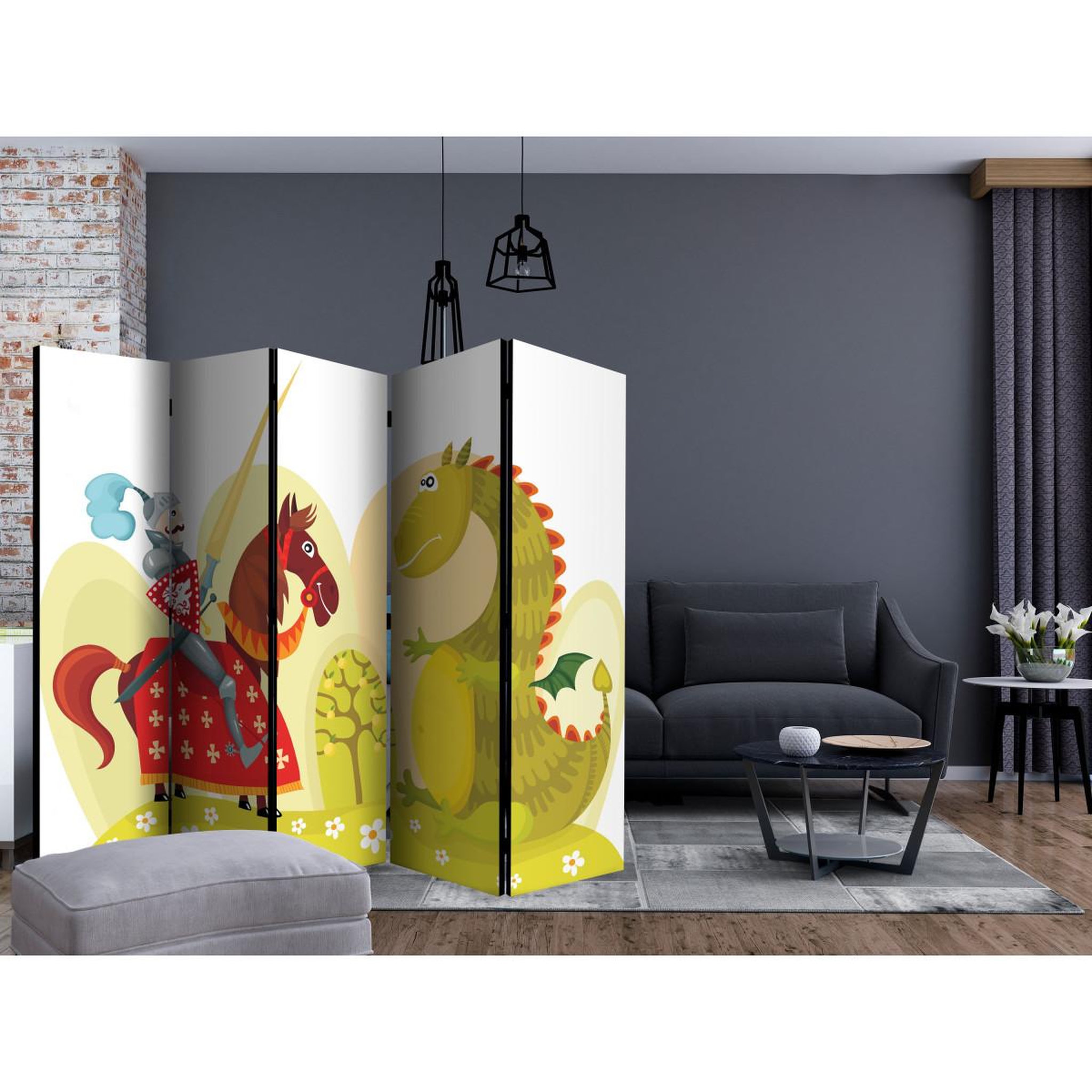 Voir la diapositive 2 : Paris Prix Paravent 5 volets  dragon & knight  172x225cm