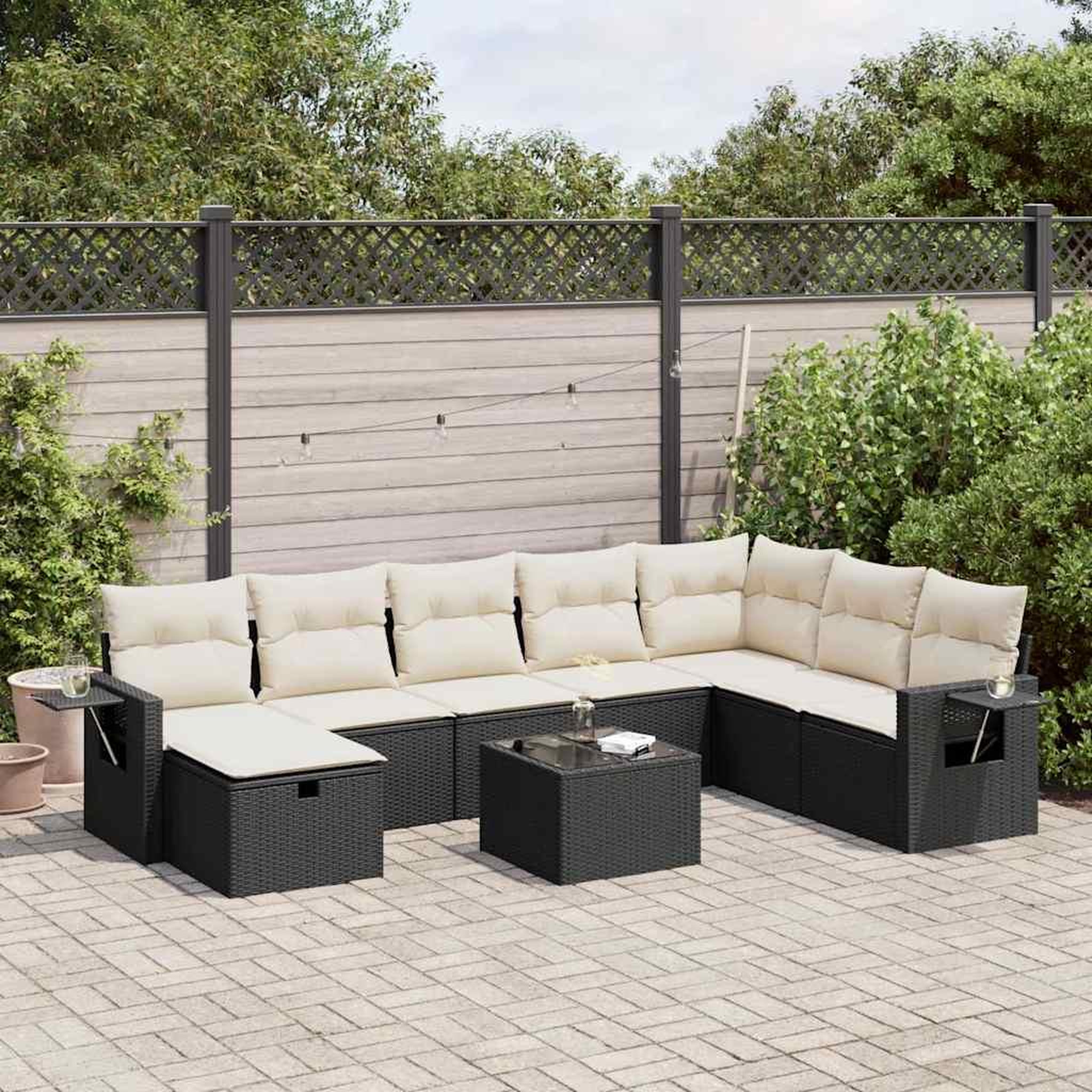 VIDAXL Salon de jardin 9 pcs avec coussins noir resine tressee